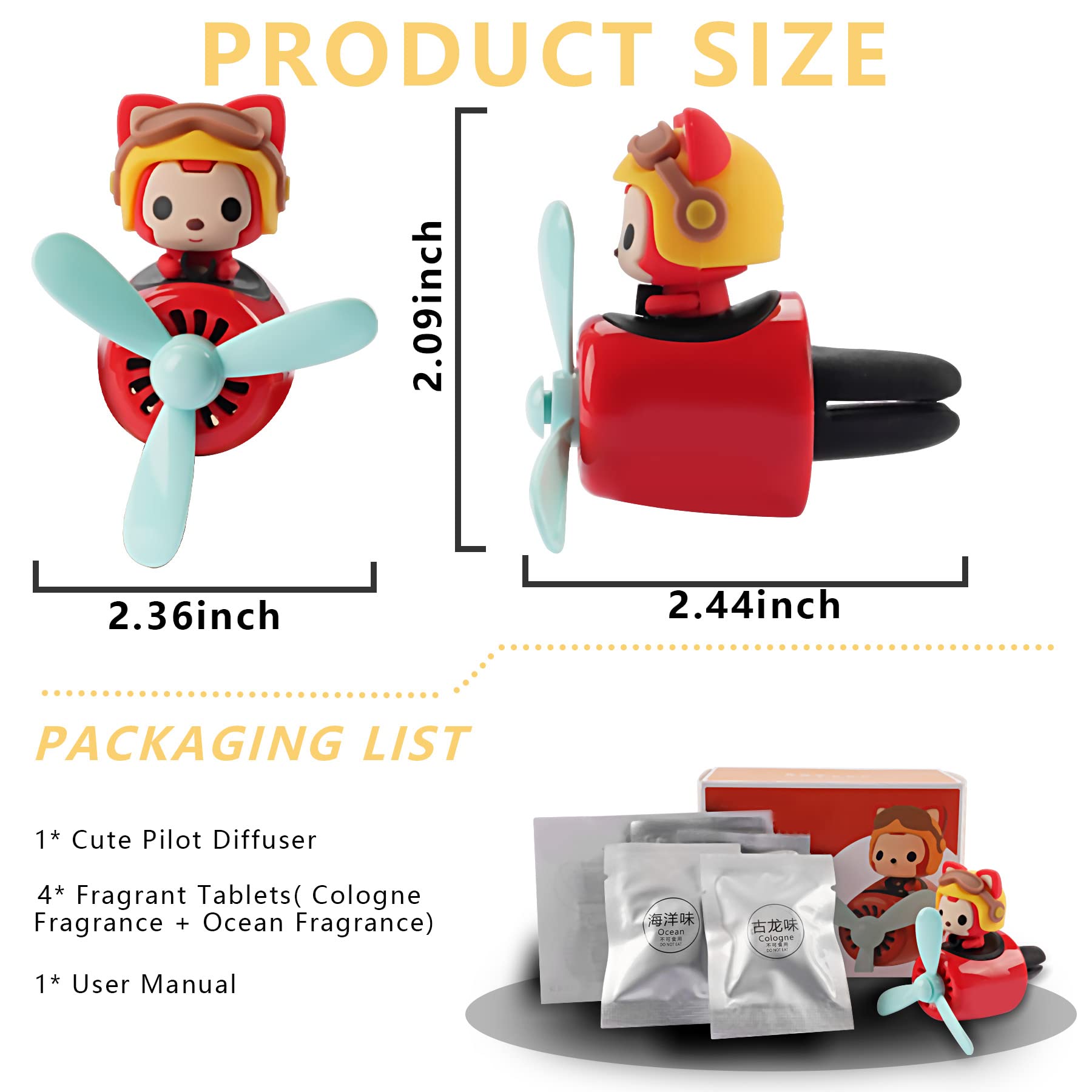 Jimtyee Car Air Fresheners Cute Cartoon Fox Pilot Car Diffuser Rotating Propeller Automotive Air Outlet Fan Creative Car Perfume