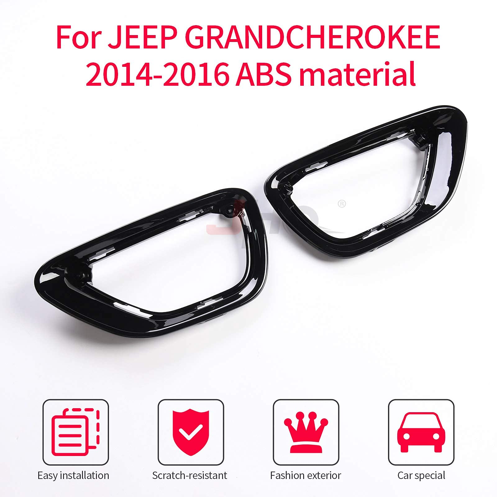 Jho Car Front Fog Lights Cover Trim Fog Lamp Frame Replace For Jeep Grand Cherokee 2014-2016 2015 Limited Accessories(Black)