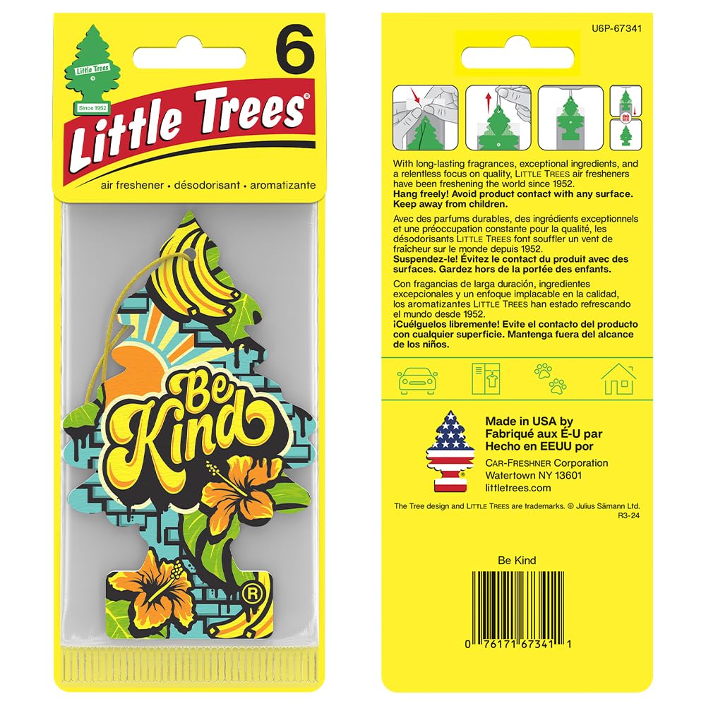 LITTLE TREES Car Air Freshener Hanging Tree, Be Kind, 4 Count (Pack of 6), Long Lasting Scent for Auto and Home, Model U6P-67341