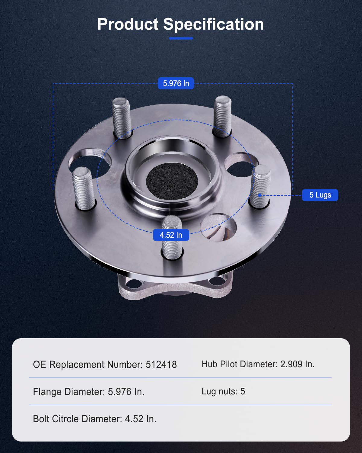ECCPP Wheel Bearing and Hub Assembly for Scion XB 08-15 Professional Grade Wheel Hub Bearing 5 Lugs W/ABS (512418x1)