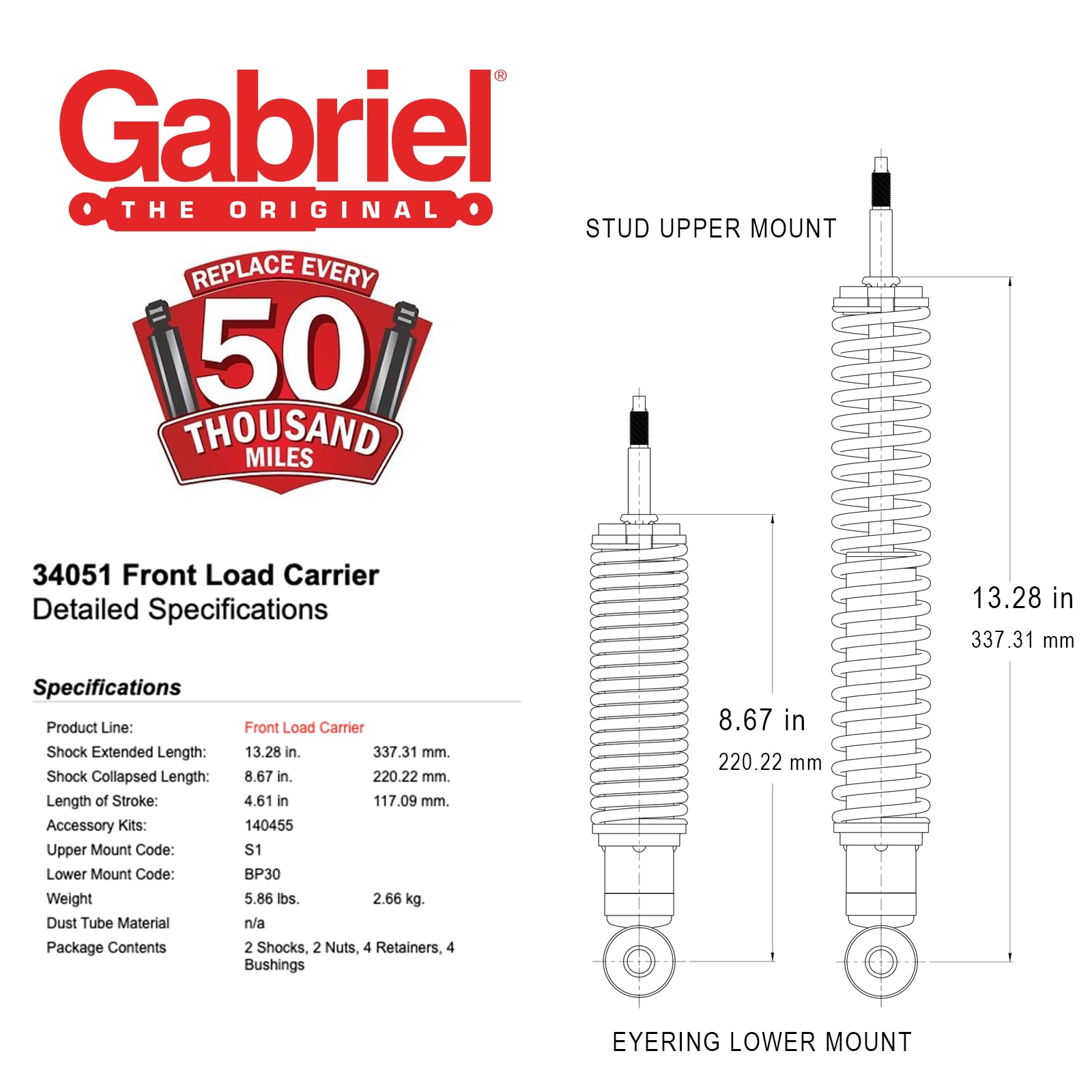 Gabriel 34051 Load Carrier Front Towing Shocks Absorbers With Coil Springs For Select Models Buick, Cadillac, Chevrolet, Gmc, Is