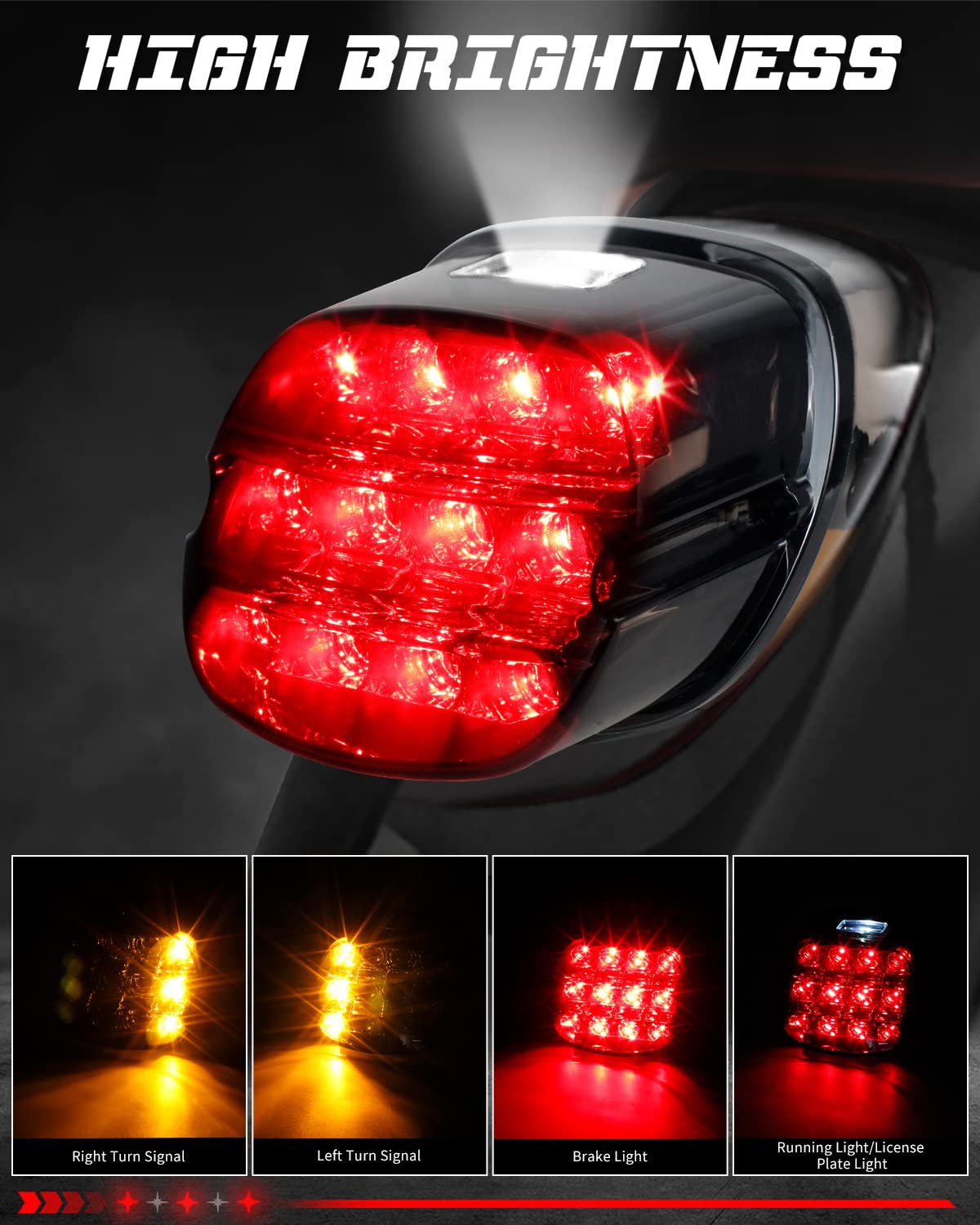Nthreeauto Smoked Led Rear Brake Tail Light Integrated Turn Signals Taillights Compatible With Harley Dyna Road King Electra Gli