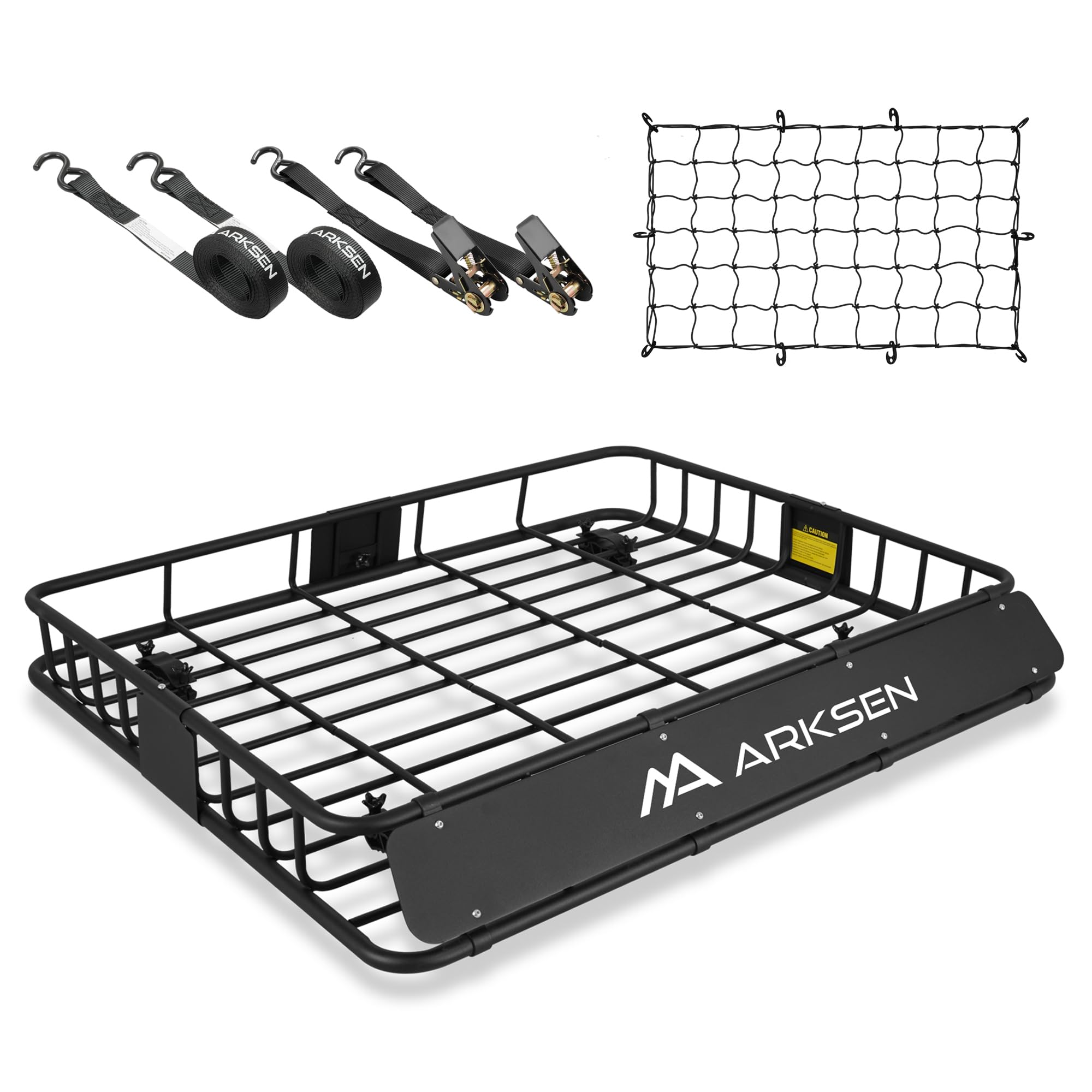 Arksen 43 X 50 X 6 Inch Universal Extra Wide 250Lb Heavy Duty Roof Rack Cargo With Ratchet Straps, Cargo Net, Car Top Luggage Ho
