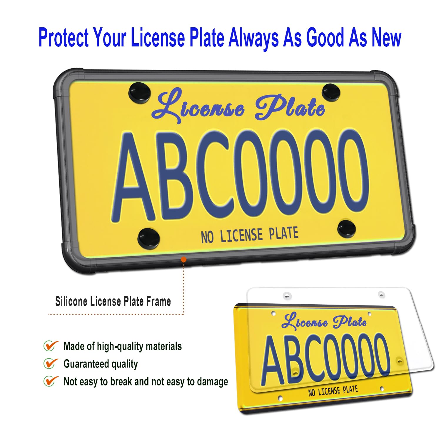 Zxfoog License Plate Frame Cover Combo- Clear Flat Plate Cover & Black Silicone Car Tag Holder, Unbreakable Novelty Protector Fi