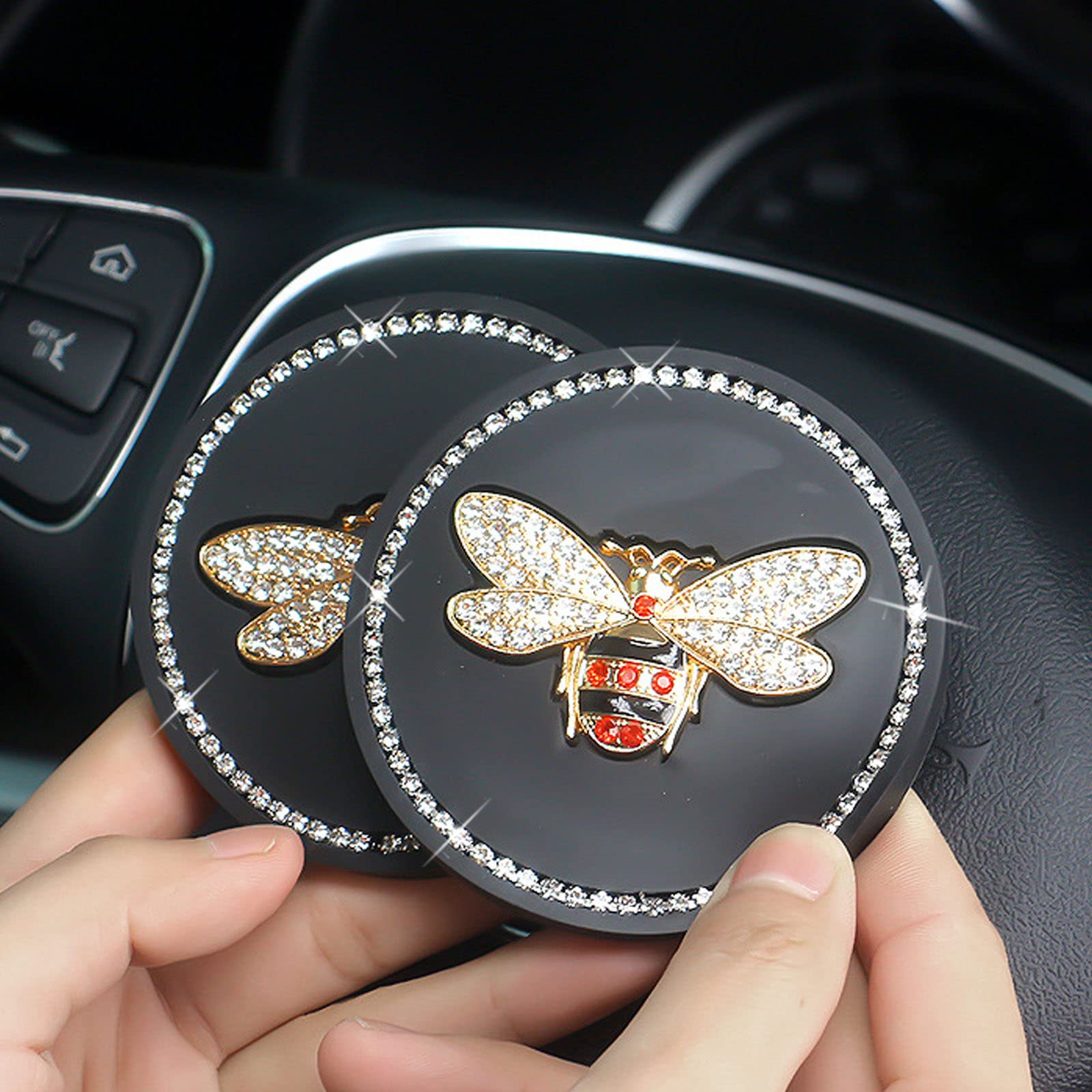 Bling Cup Holder Insert Coaster- 2.95 Inch Silicone Anti-Slip Shockproof, Universal Fashion Car Interior Accessories For Women (