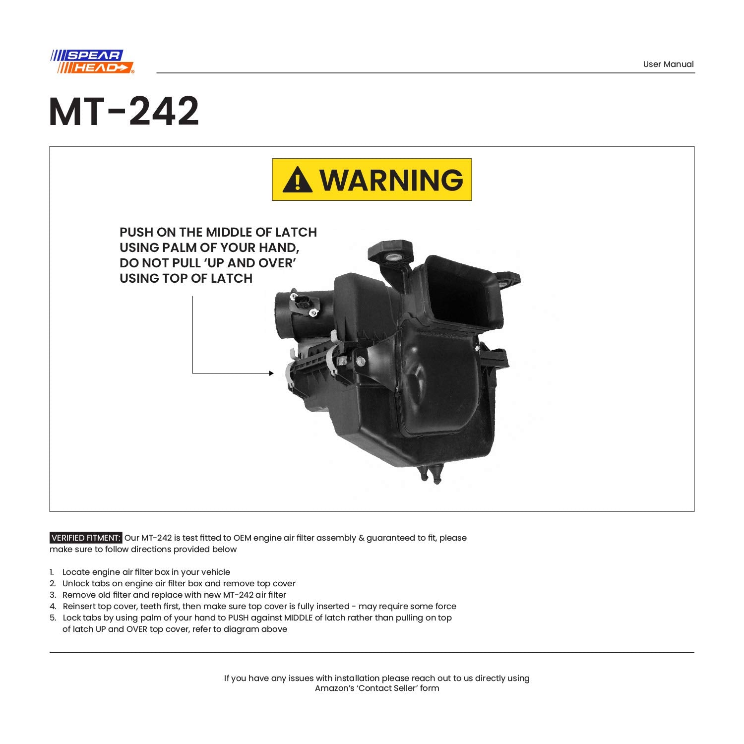 Spearhead Mpg Defense Max Thrust Engine Air Filter For All Mileage Vehicles, Fits Like Oem, Restores Mpg & Acceleration (Mt-242)