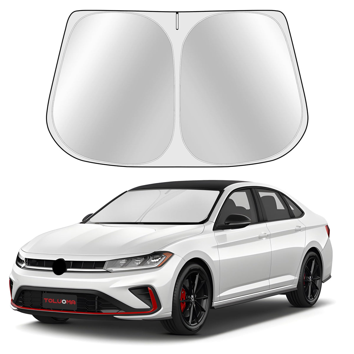 Toluoma Custom Fit Windshield Sun Shade For Volkswagen Vw Jetta 2019-2025 - Full Coverage, 210T Reflective Fabric, Double-Layer