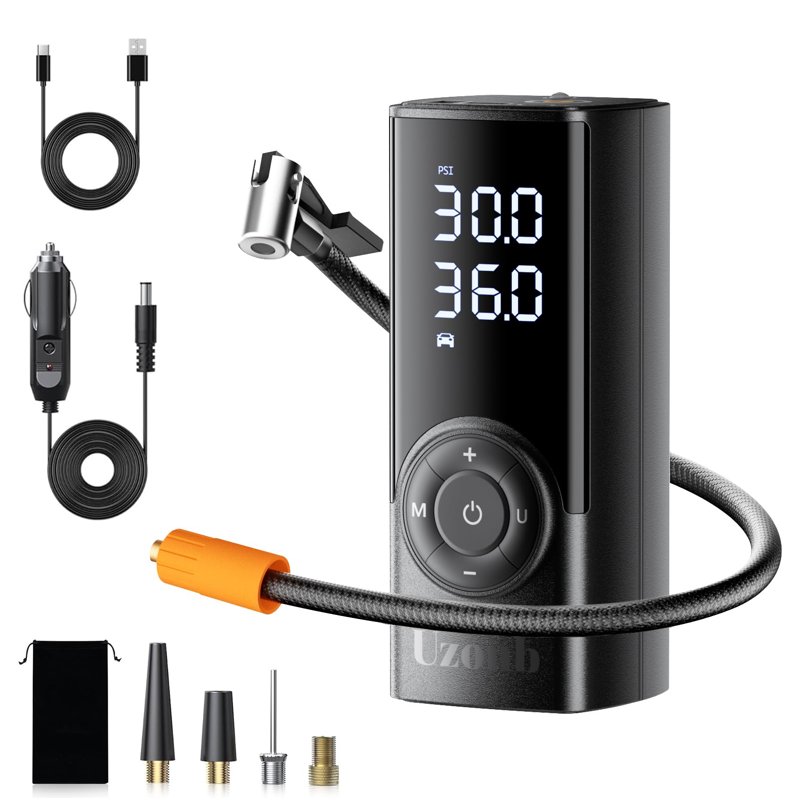 Uzonb 10000mha & 150 Psi Tire Inflator Portable Air Compressor - 12V Car Tire Air Pump Portable with Pressure Gauge - One Minute