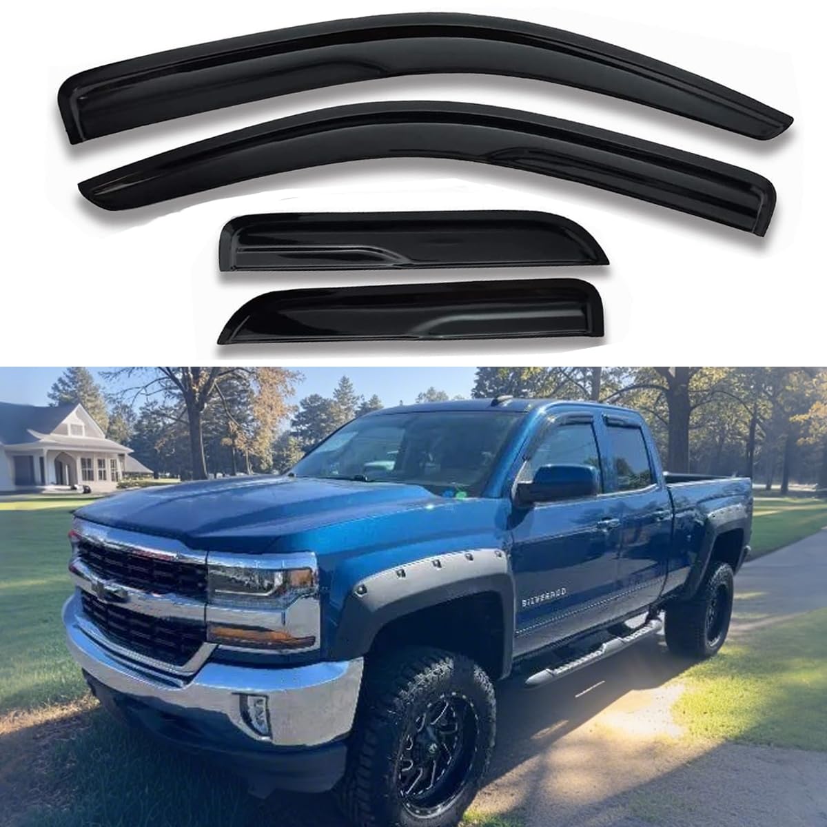Side Window Deflectors Vent Window Visor For 2015-2018 Silverado & Sierra 1500 2500Hd 3500Hd Double Cab/Extended Cab Rain Guard