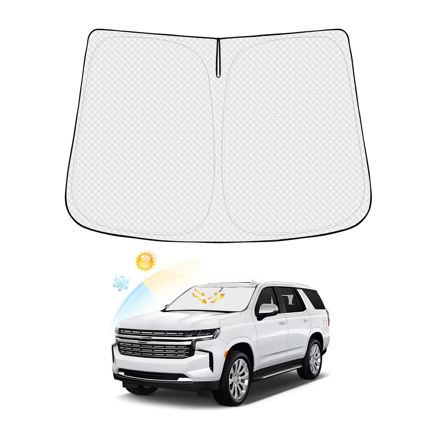 Canvcle Windshield Sun Shade For Chevrolet/Chevy Tahoe 2021-2024 2025 Accessories Thicken 6-Layer Foldable Front Window Sunshade