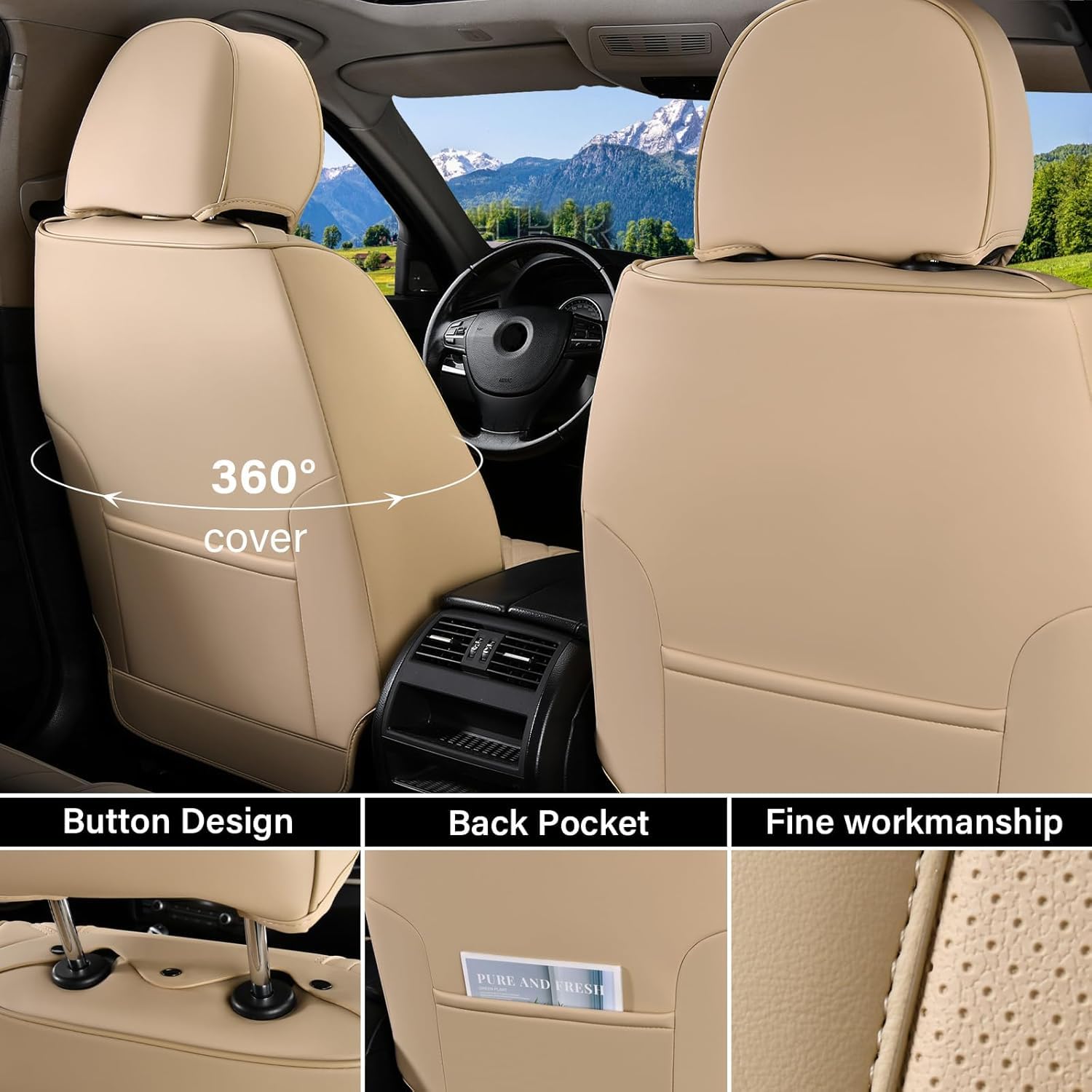 Coverado Universal Seat Covers Front, 2-Pack Universal Seat Covers For Cars, Waterproof Nappa Leather Car Seat Covers With Head