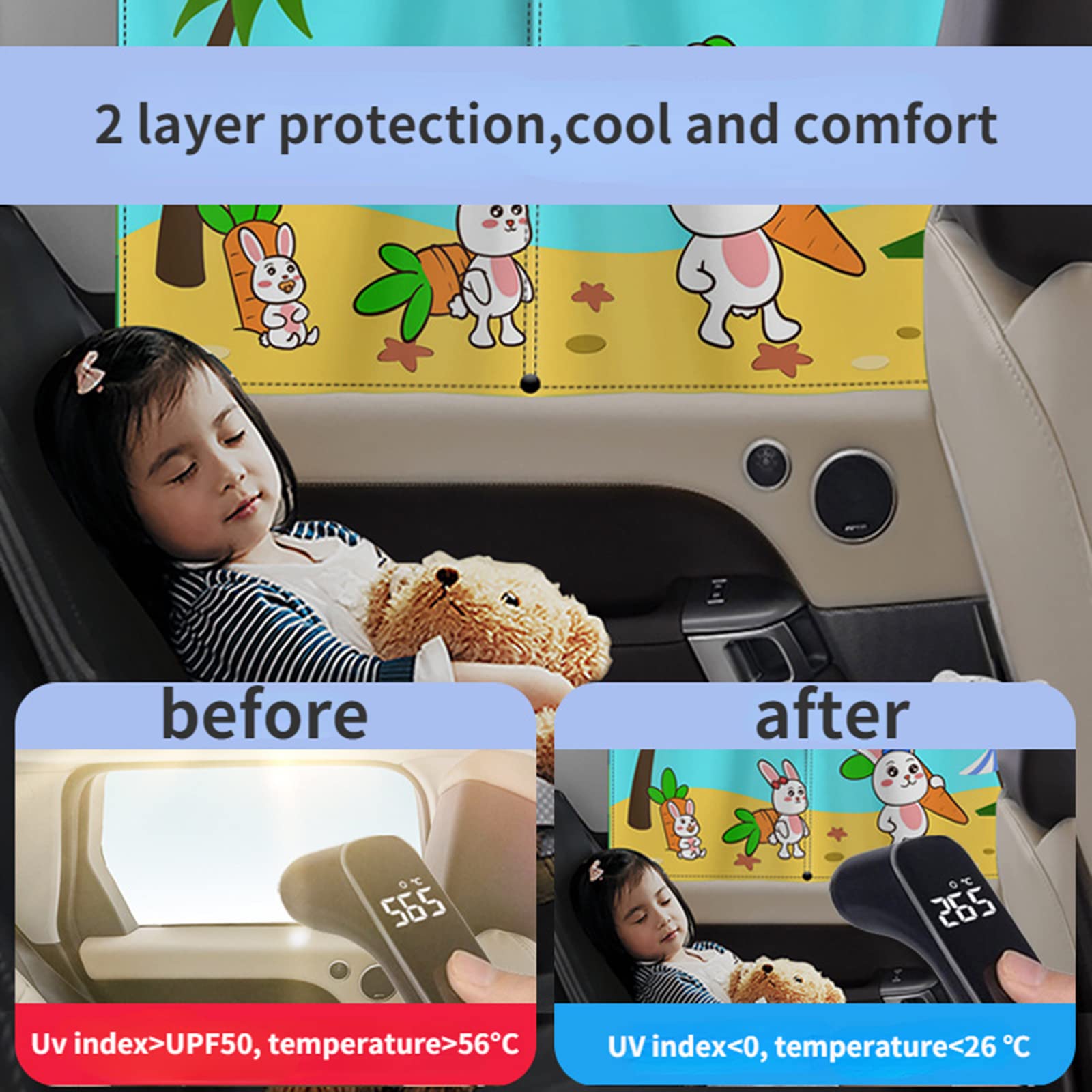 Car Sun Shade For Baby - Eohmak Car Side Window Sun Shade Cover Upgrade Double Opening Car Interior Curtain Sun Blocker Blind (Alphabet Planet, 2 Pack)