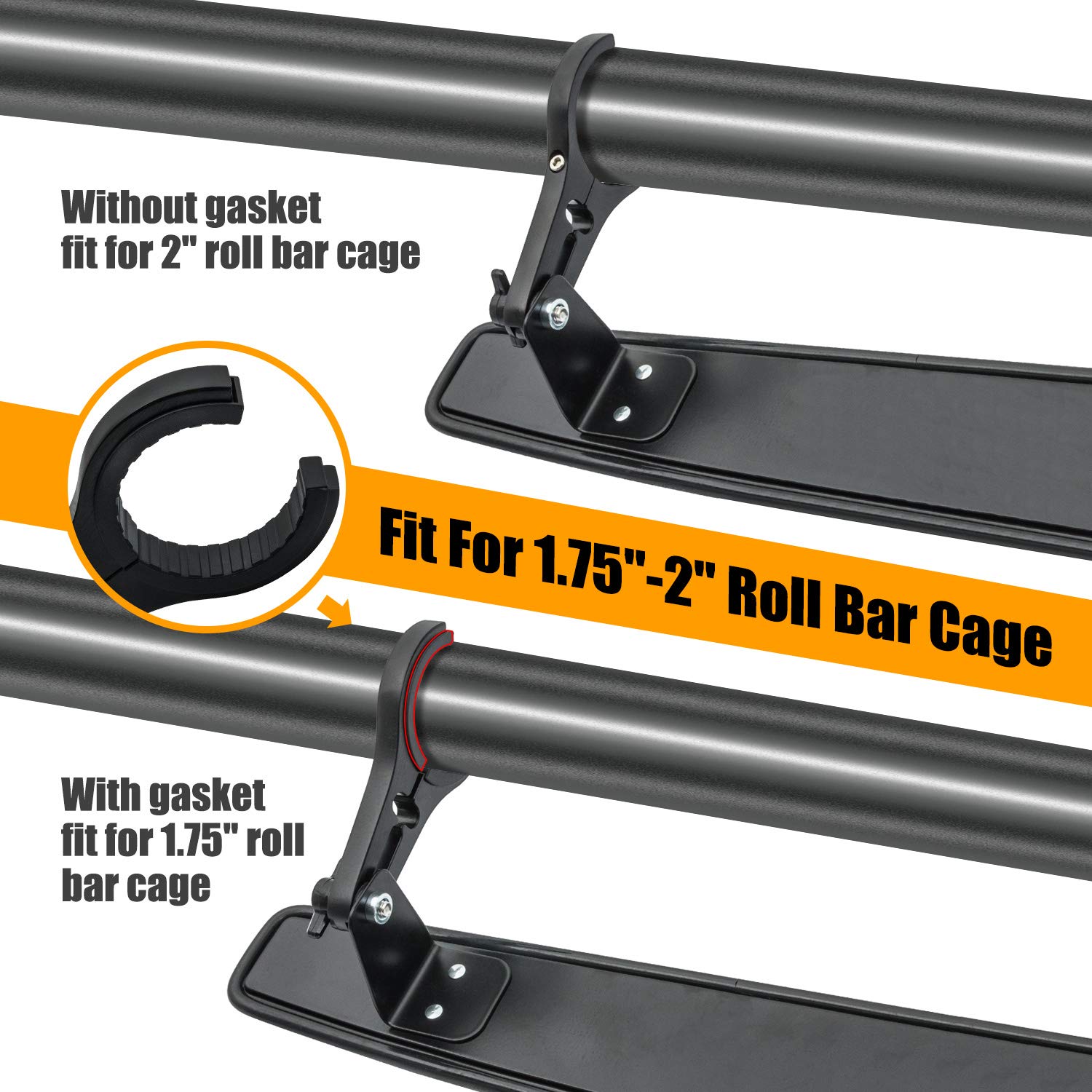 RANSOTO UTV Offroad Side Rear View Mirror And Center View Mirror With 1.75'' to 2'' Roll Bar Cage Mount Compatible With Polaris