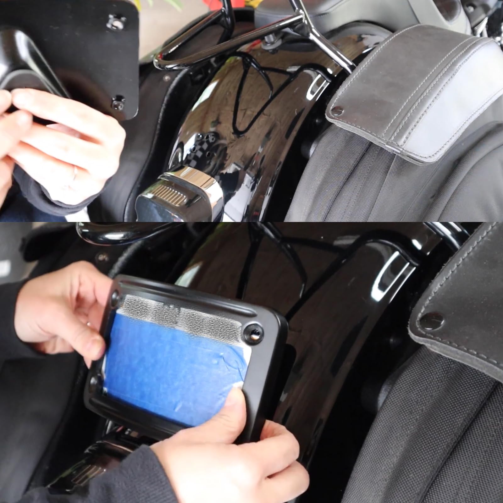 3149 Upgrade Curved Laydown License Plate Mount with Frame Compatible with Harley Davidson 3 Hole Mount (Carbon Fiber)