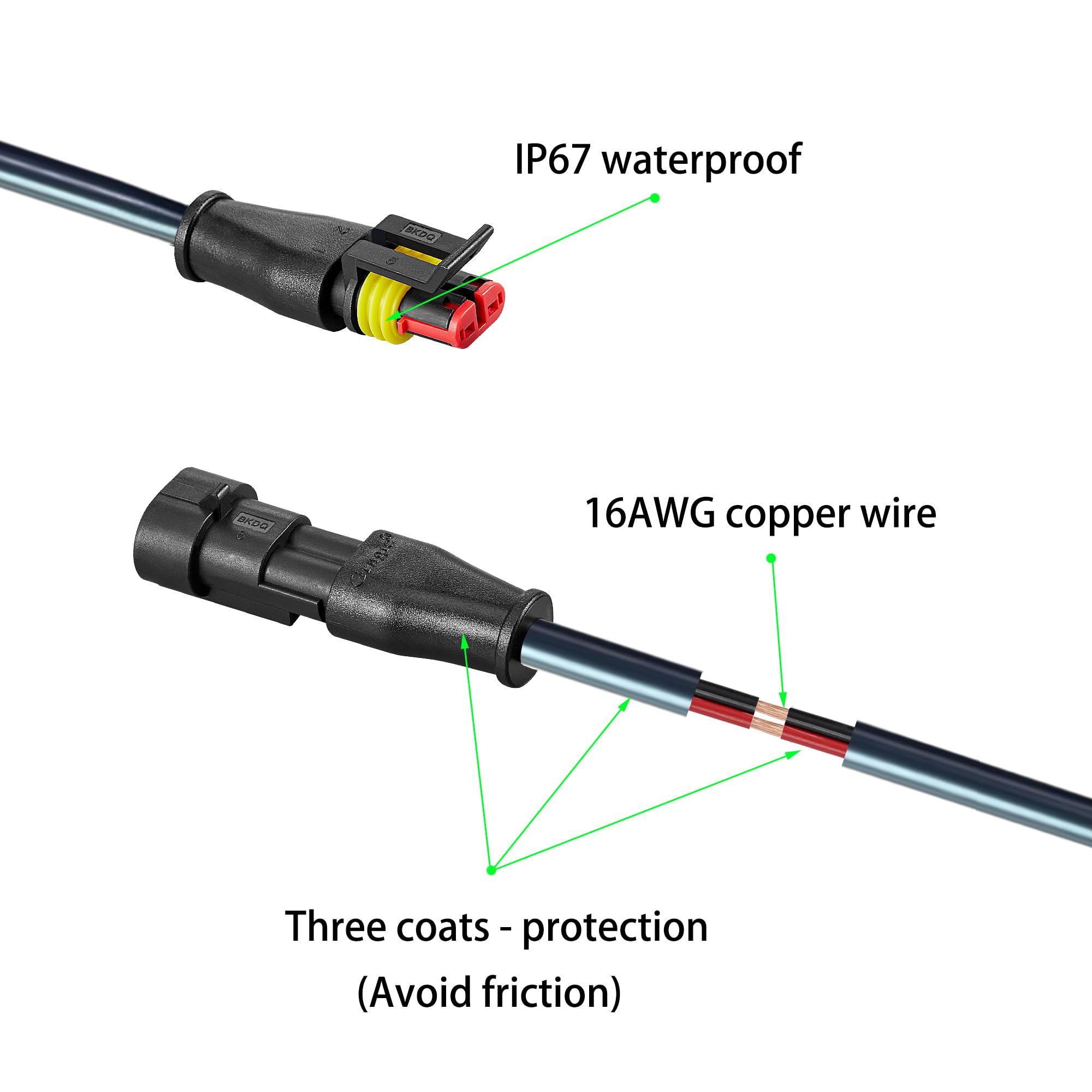 Yetor 2Pin Connector,Injection Molded16 Awg Male And Female 2Wire Waterproof Connectors,Ip67 Auto Electrical Wire Connectors For