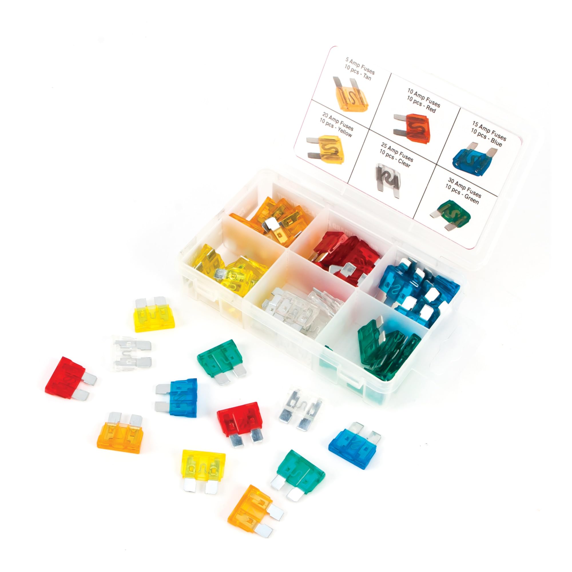 Performance Tool W5373 60-Piece Standard Fuse Assortment With Wide Range Of Amp Ratings (5A, 10A, 15A, 20A, 25A, And 30A).