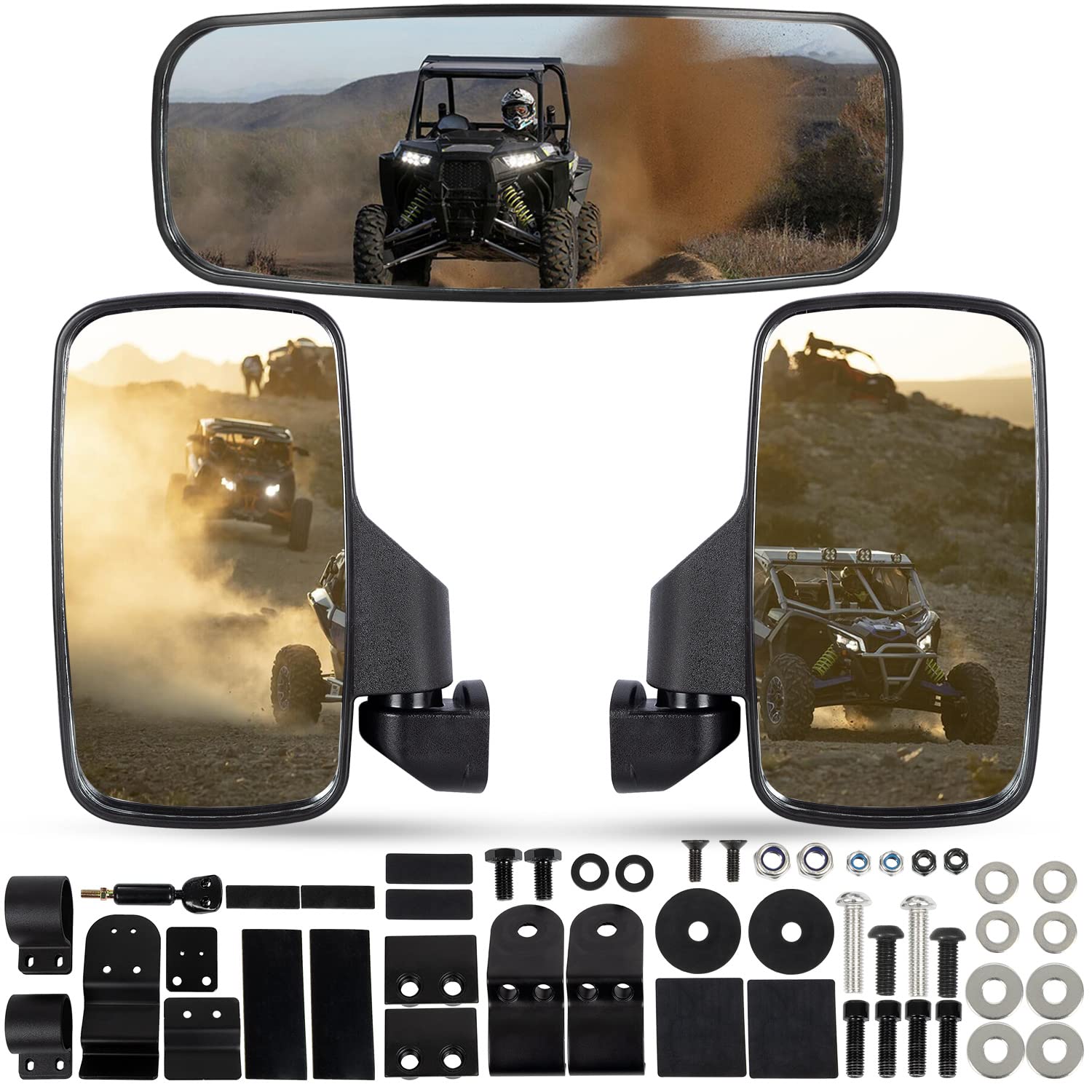 RANSOTO Defender UTV Side Mirror And Center Mirror Compatible With Polaris Ranger XP 500, 570, 900, 1000, Ranger Diesel, ETX/EV,