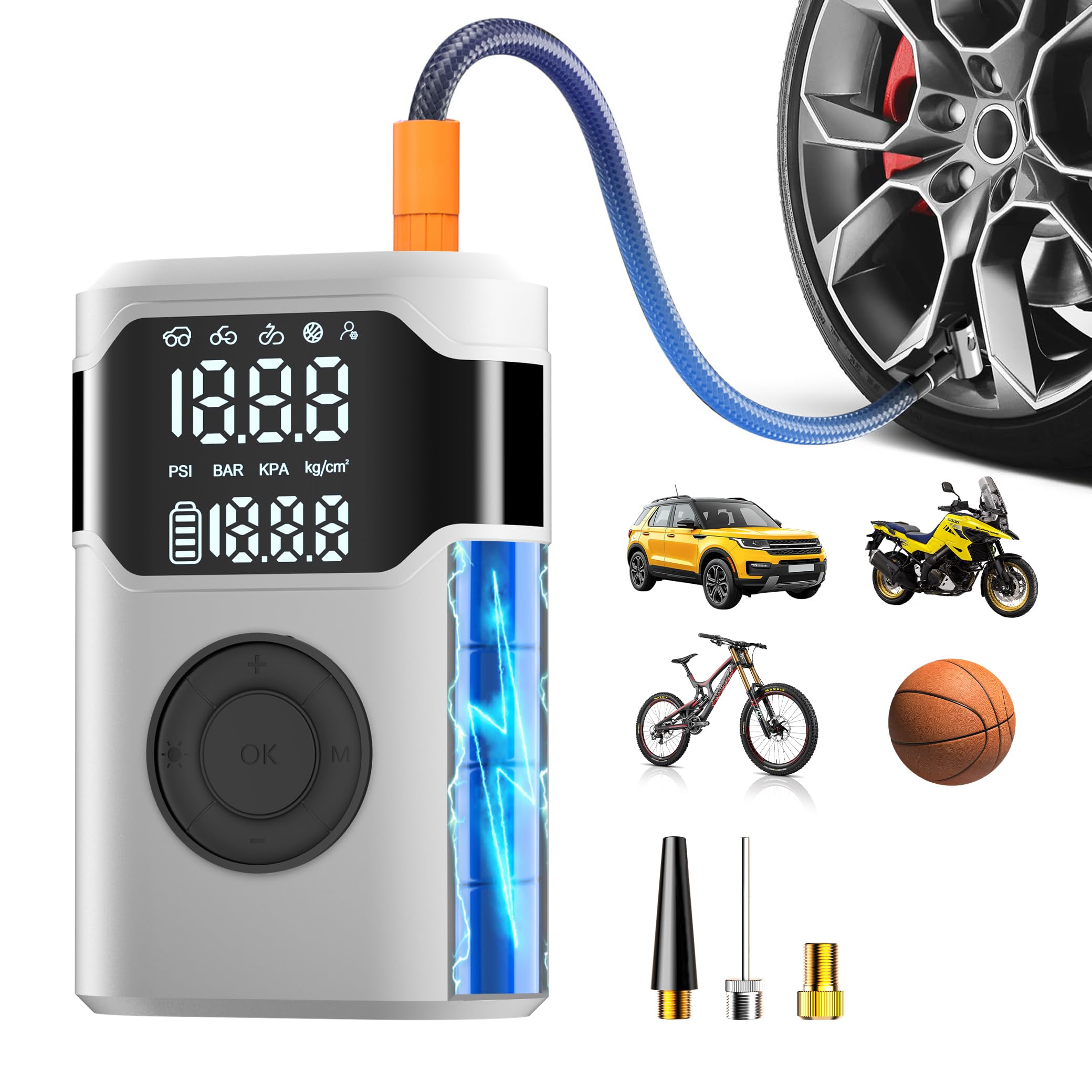 UZNY Tire Inflator Portable Air Compressor-150PSI Cordless Tire Air Pump, 5X Faster with Digital Gauge, Auto-Off & LED Light, Ai