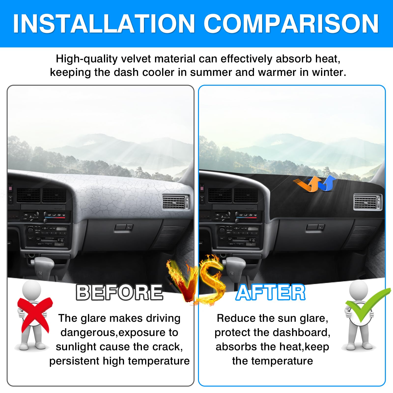 Autorder Dashboard Cover Mat For 1990-1995 Toyota 4Runner Pickup Truck Accessories Dash Cover Upgrade Velvet Dash Mat Sunshade G