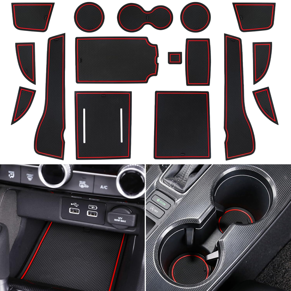 Locoy Center Console Liner For Honda Civic Accessories 11Th Gen Sedan 2022 2023 2024 2025, Cup Holder Mat, Coaster Trim, Door Sl