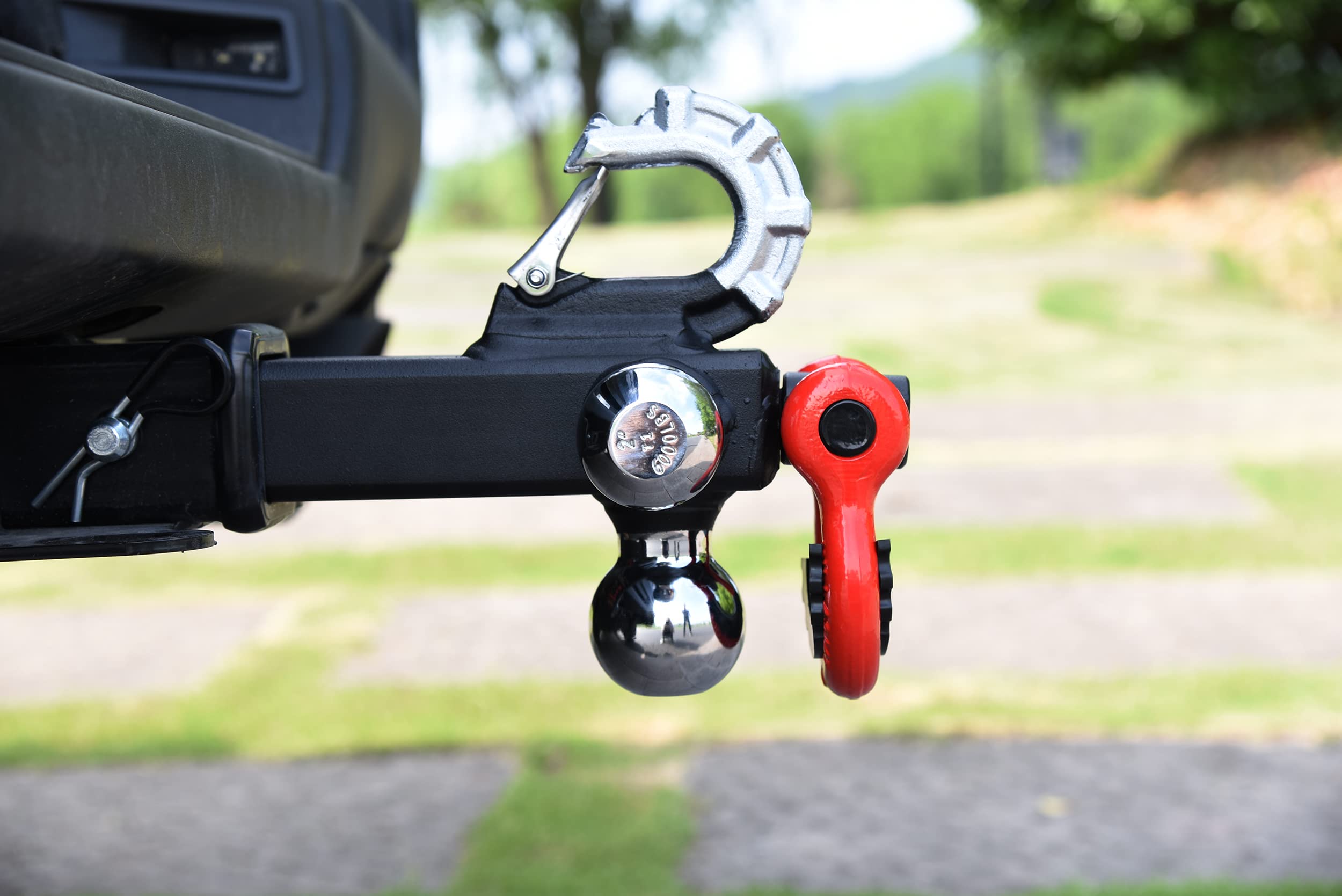 TOPTOW Recovery Shackle Ball Hitch Mount w/Chrome Triple Tow Ball, 2-in Shank, Multi Fit for 2 inch Trailer Hitch Receiver Box