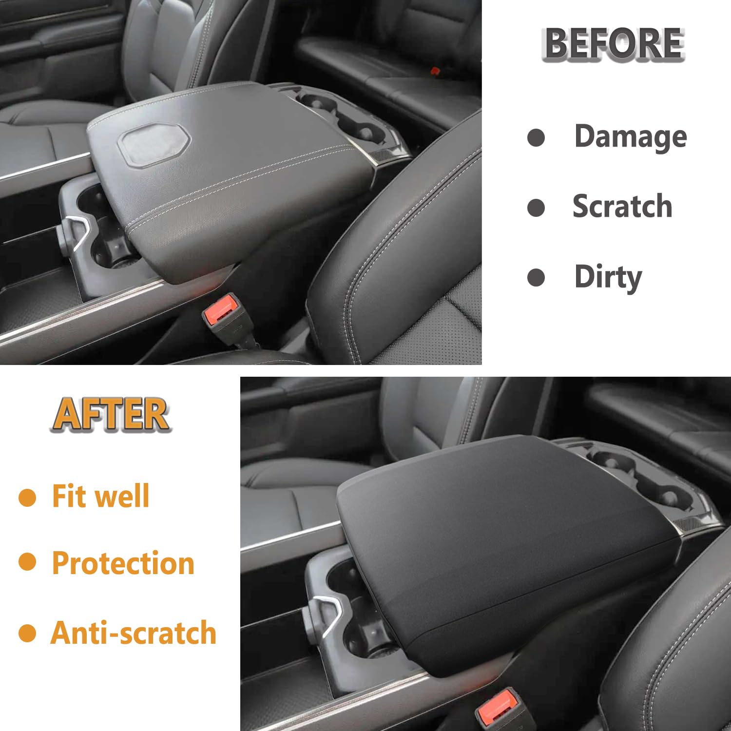 Pimcar Dodge Ram Center Console Cover, 2019-2024 2025 Ram 1500 2500 3500 Accessories Neoprene Armrest Cover Soft Cozy Protector