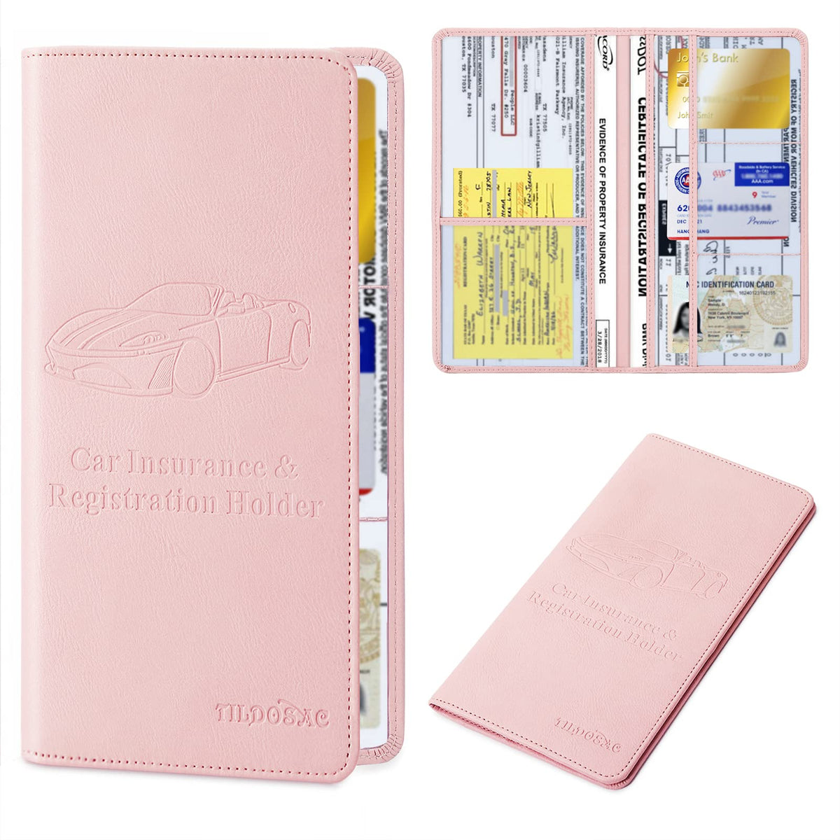 Tildosac Car Registration & Insurance Card Holder:Auto Glove Box Organizer Document Wallet Leather Truck Accessories For Women M
