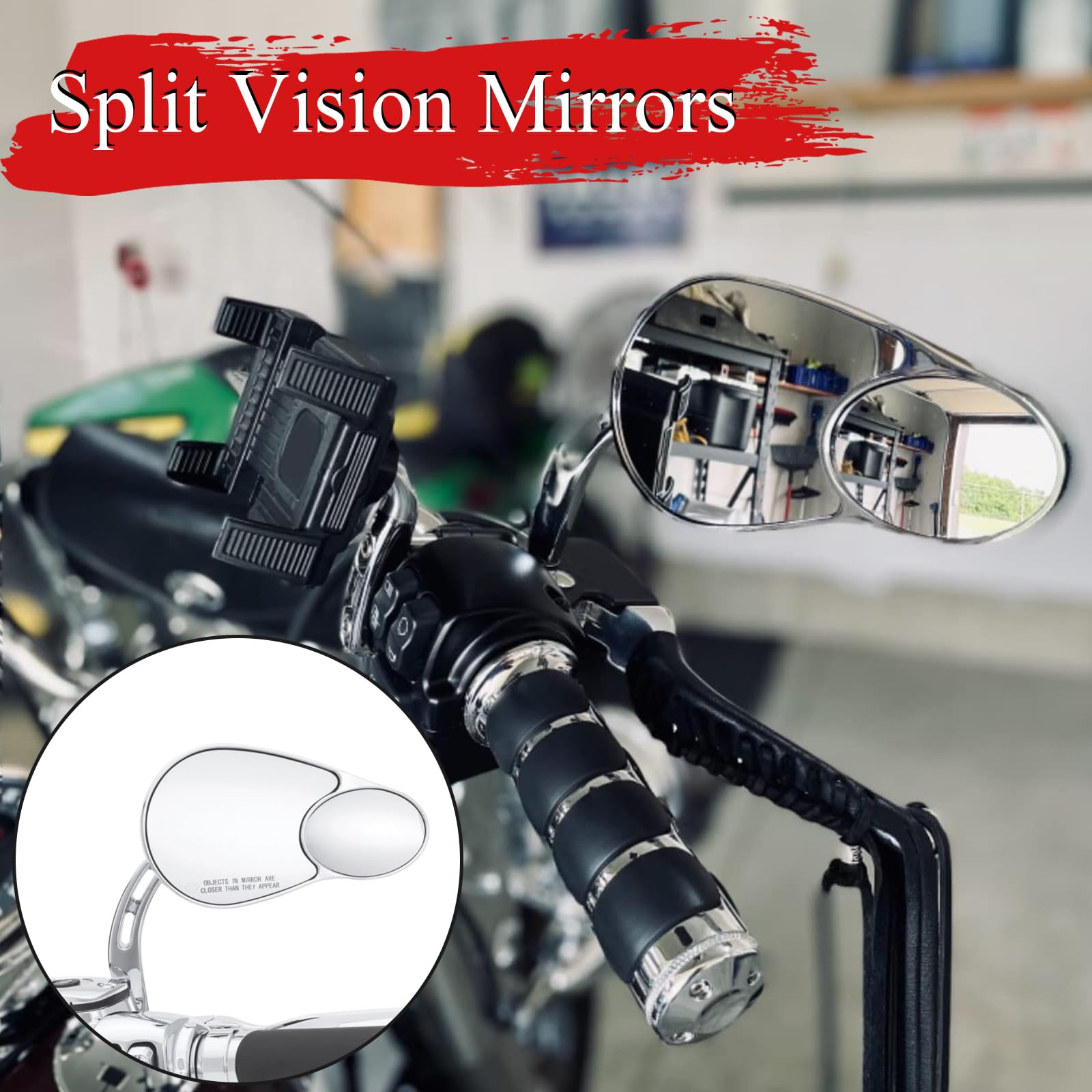 Wowtk Rearview Mirrors,Split Vision Mirrors For Harley 1982-2024 Most Models Road King Street Glide Road Glide Softail Iron 1200 Iron 883 Deluxe Fat Boy Sport Glide Xg750 Xg500,Chrome