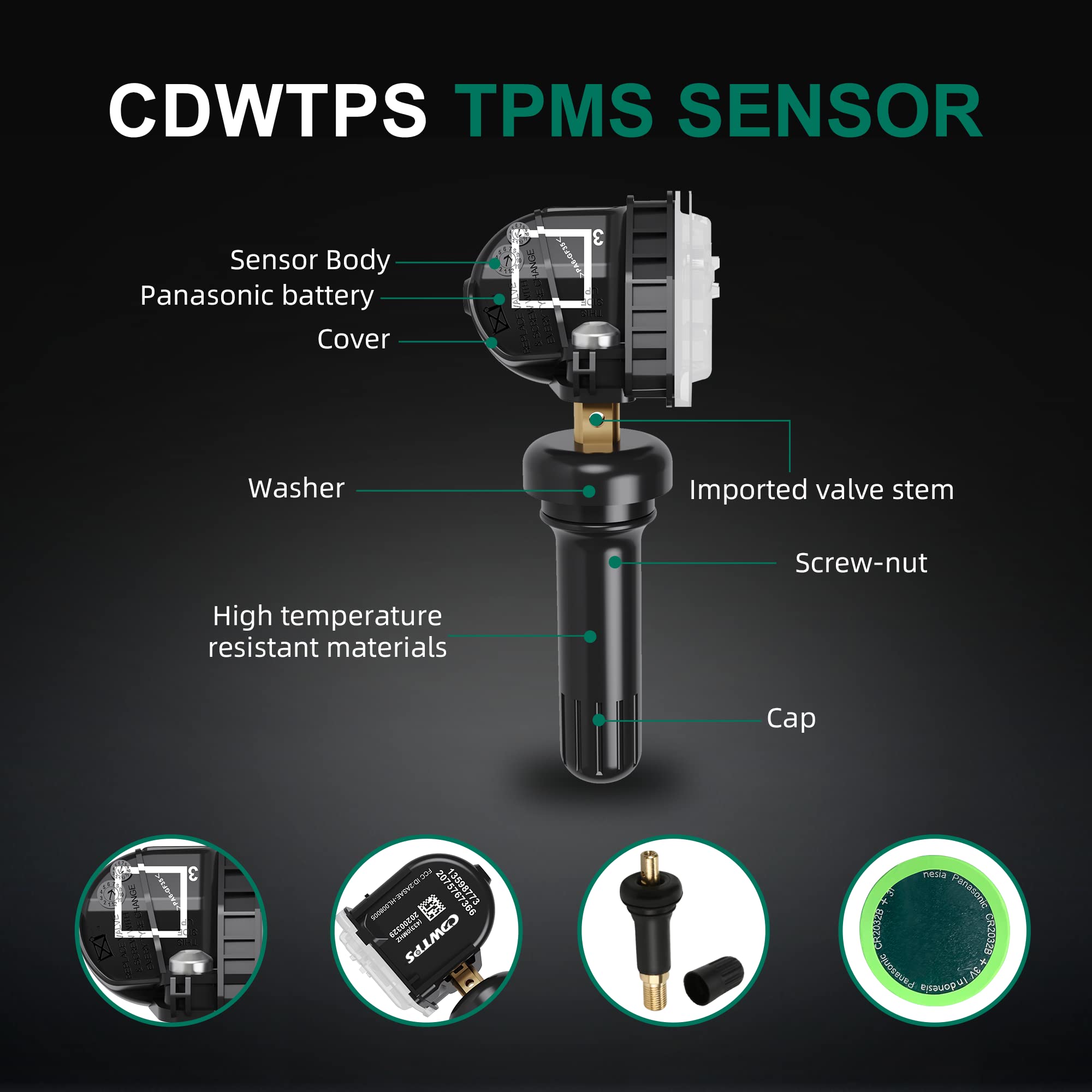 Cdwtps Tpms Sensor Gm 4-Pack, 315Mhz Tire Pressure Monitor System For Chevy Silverado Gmc Buick Cadillac Hummer Pontiac Gm Saab Saturn Replace#13598771,13598772,13586335,13581558,20923680