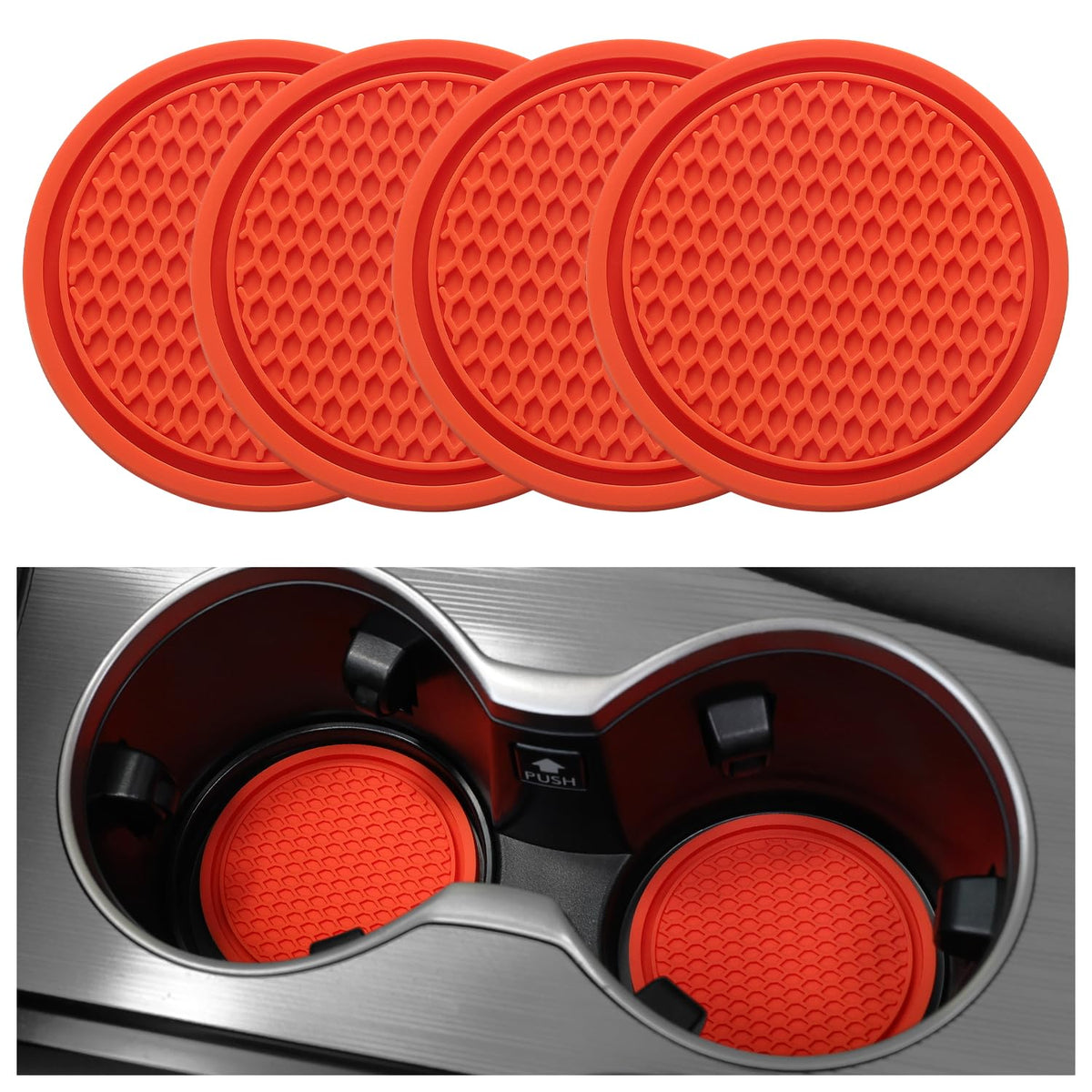 Singaro Car Cup Coaster, 4Pcs Universal Non-Slip Cup Holders Embedded In Ornaments Coaster, Car Interior Accessories, Lava Orang