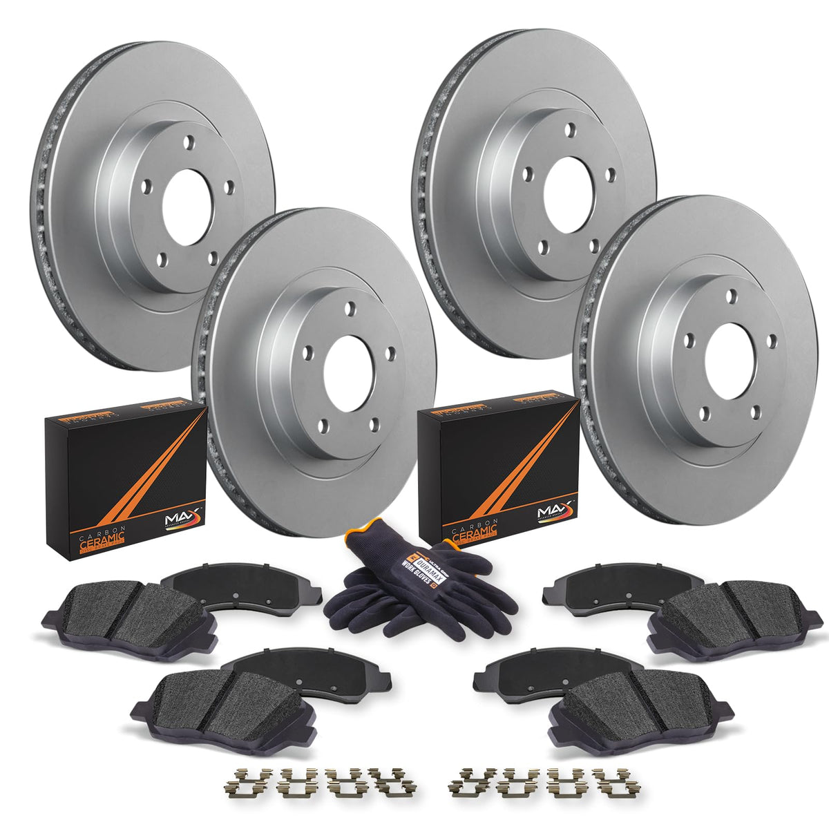 Max Advanced Brakes Front & Rear Brake Kit For 2011-2014 Chrysler 200 2008-2011 2016 2017 Mitsubishi Lancer Avenger Replacement Geomet Coated Oe Disc Brake Rotors And Ceramic Brake Pads