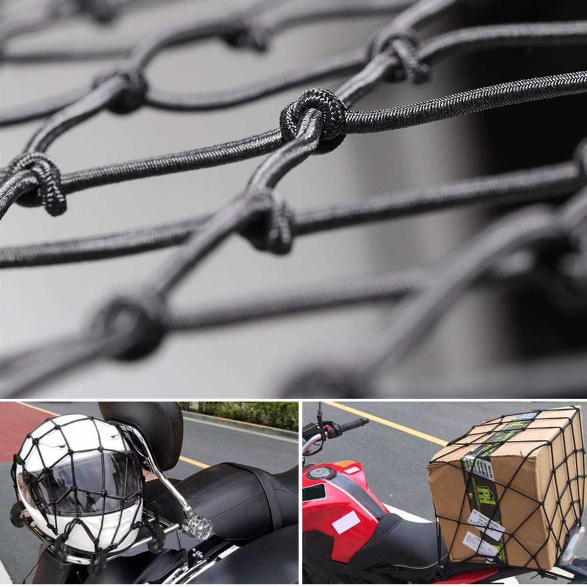 Jchl 15''X15'' Motorcycle Cargo Net Stretches To 30''X30'' With 6 Hooks 2''X2'' Mesh For Motorcycle Motorbike Bikes