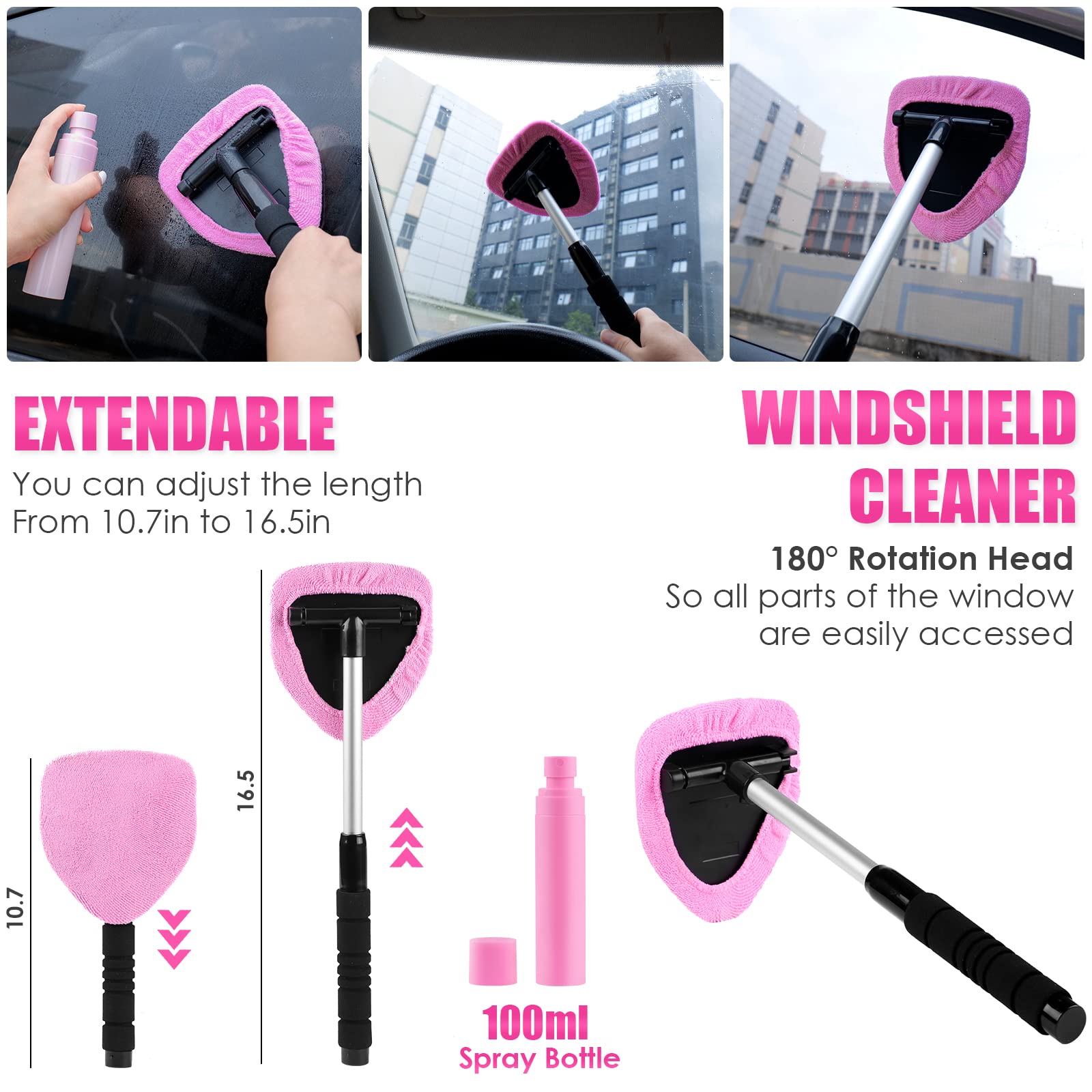 Viewsun 17Pcs Car Cleaning Kit, Pink Car Interior Detailing Kit With High Power Handheld Vacuum, Detailing Brush Set, Windshield Cleaner, Cleaning Gel, Complete Auto Accessories For Women Gift