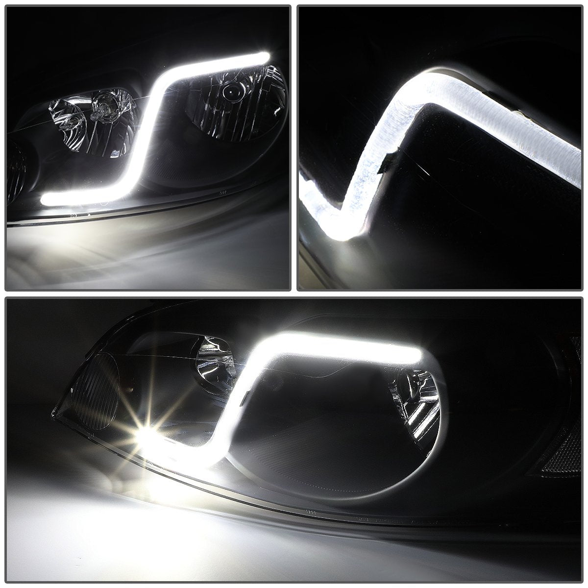 Dna Motoring Hl-Lb-Ci06-Bk-Cl1 Black Housing Headlights With Led Day Running Light Strip Replacement For 06-13 Impala