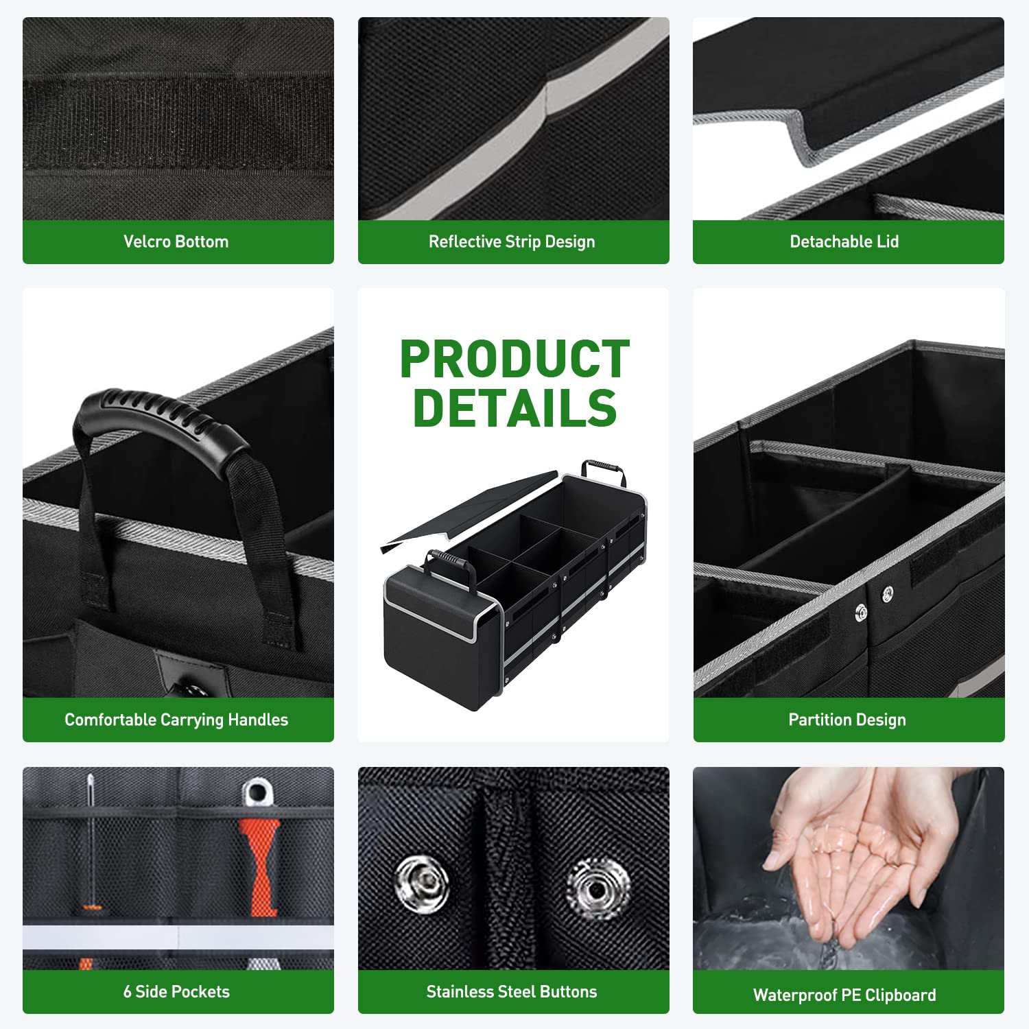 Car Trunk Organizer,115L Heavy Duty Collapsible Trunk Storage, With Insulated Leakproof Cooler Bag Vehicle Cargo Organizer With