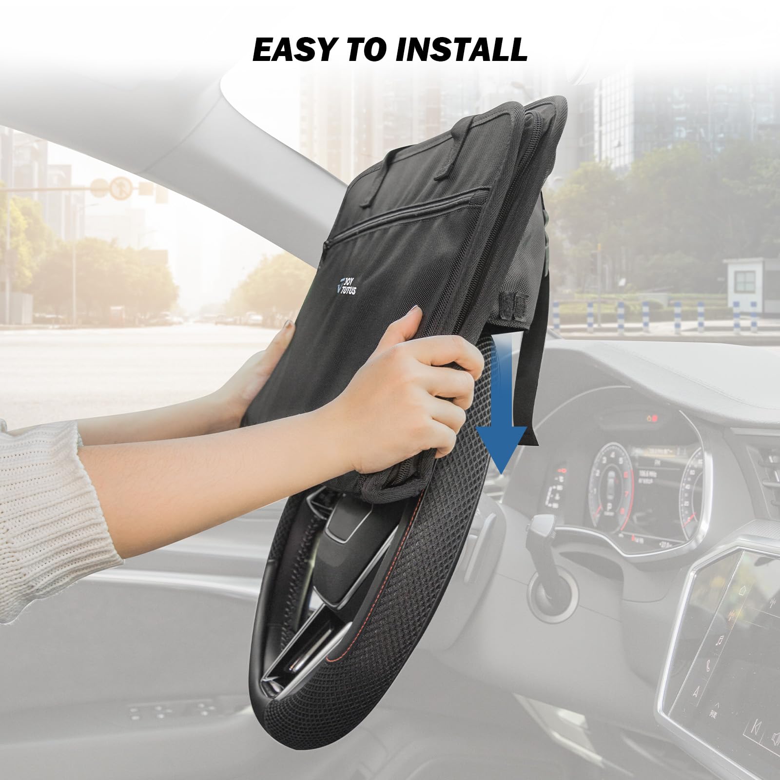 JOYTUTUS 3 in 1 Steering Wheel Eating Tray - Large Black Car Back Seat Desk & Organizer for Kids, Commuters, and Family