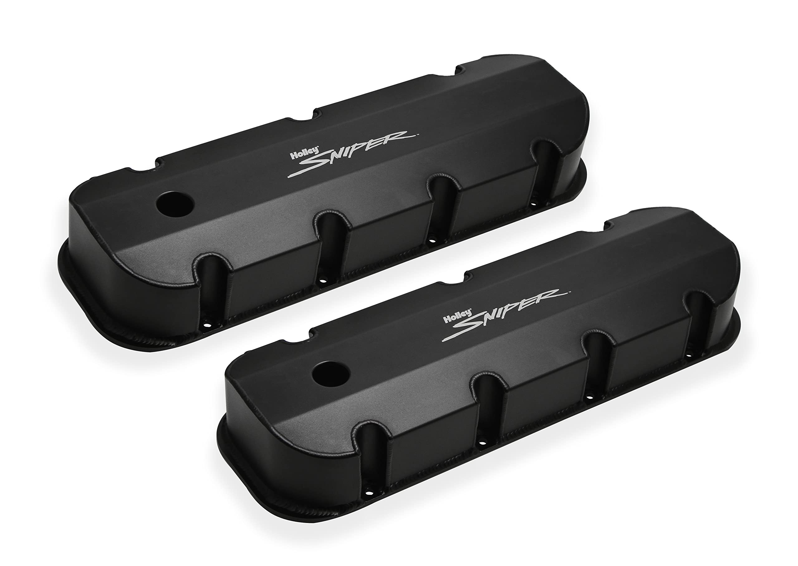 Holley 890004B Aluminum Valve Cover Set Tall Style W/Baffle/Smooth Hole Pair Black Finish Aluminum Valve Cover Set