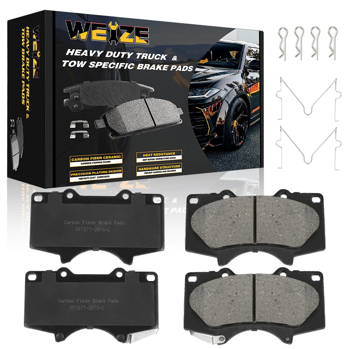 Weize Front Carbon Fiber Ceramic Brake Pads, Fits For Toyota Tundra Tacoma 4Runner Sequoia Fj Cruiser Lexus Gx470, 2000 2001 200
