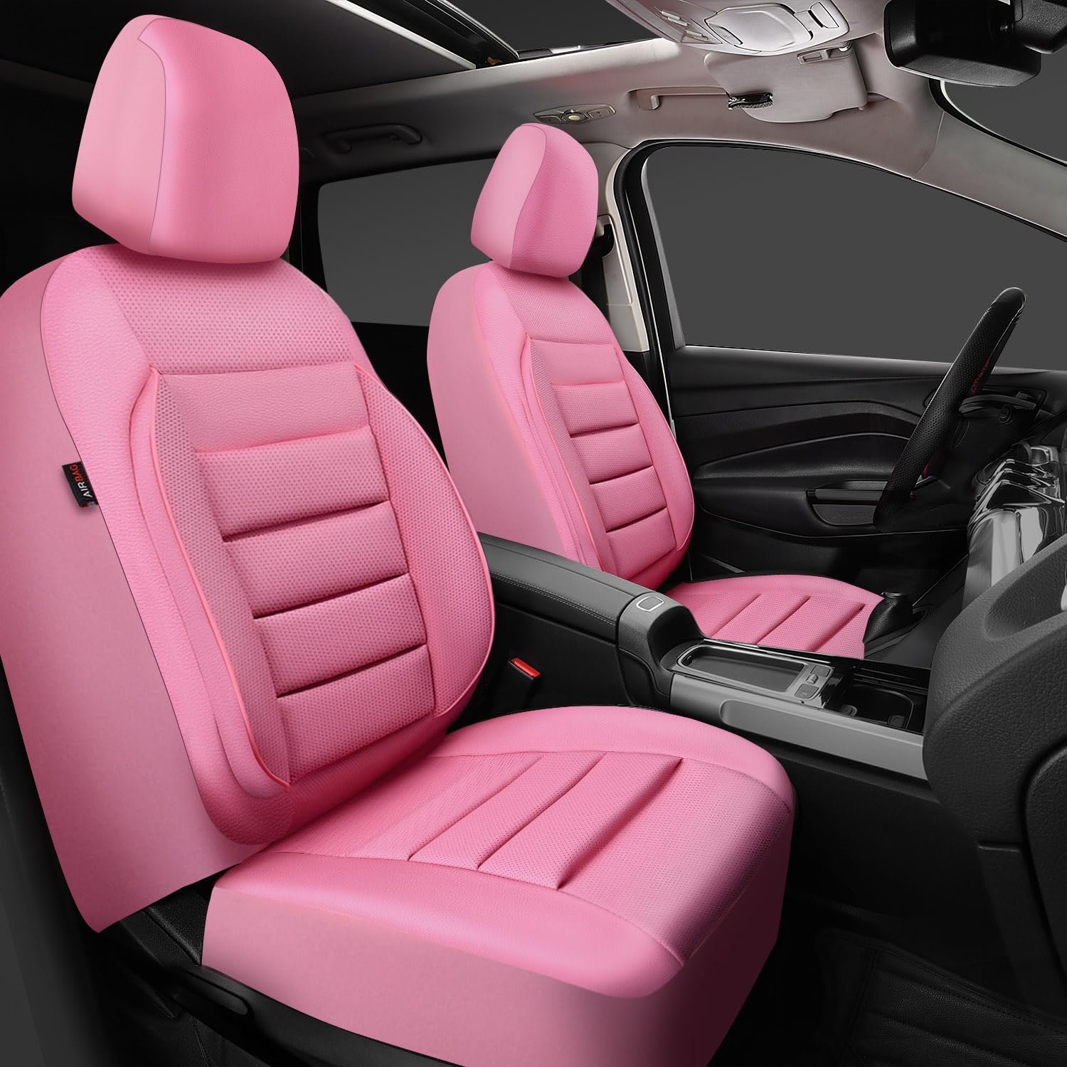 CAR PASS Pink Leather Seat Covers Full Set Universal Water Resistant 3D Foam Back Support, Luxury Comfort Automotive 5 Seat Cove