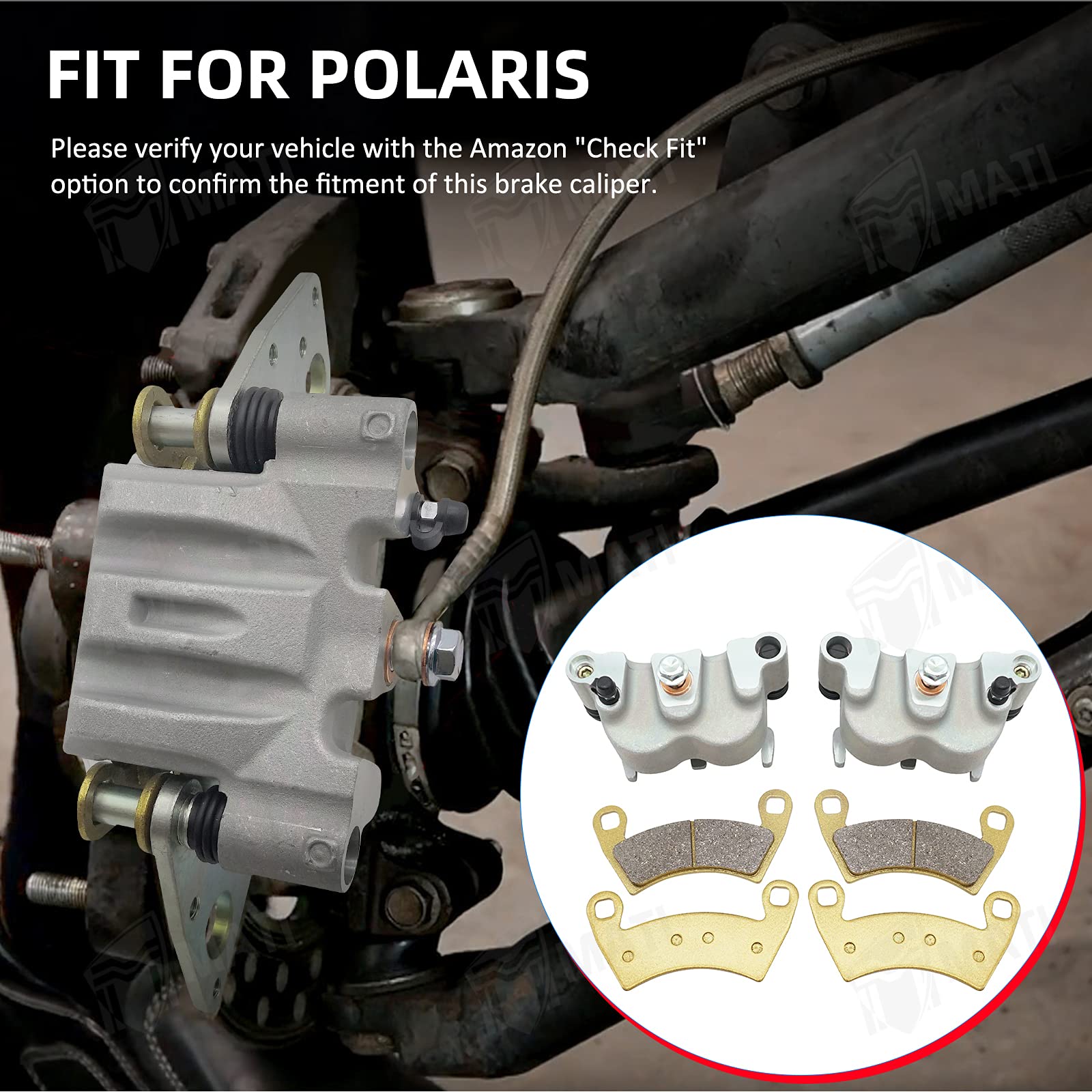 M Mati Front Left Right Brake Caliper Set With Pads Without Mounting Bracket For Polaris Ranger 4X4 500 Efi 570 4X4 700/800 900 902D 1000 Hst Rzr 4 800 900 1000 Xp/Xp 4/S4 Rs1 Gem General 1000 Pro Xd