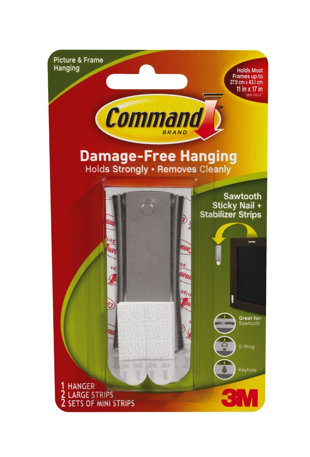 Command Sticky Nail Sawtooth Hanger, 5-Pound, -3 Pack