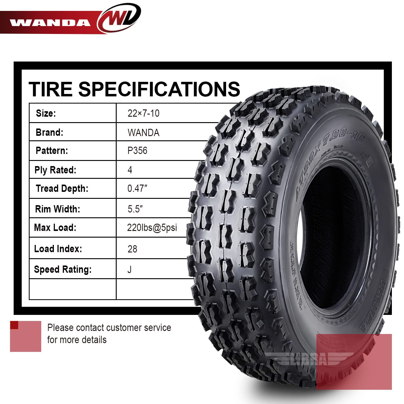 Wanda Set 2 Sport Atv Tires At 22X7-10 P356 Gncc (Grand National Cross Country) Race Tire -10077