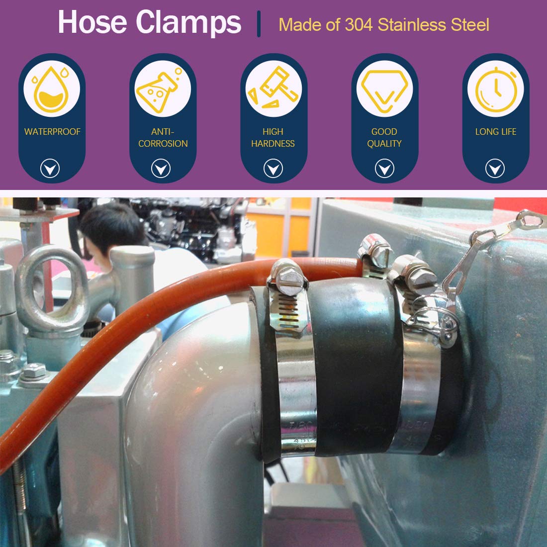 Swpeet 8Pcs 9-10Inch (232-254Mm) Hose Clamp 304 Stainless Steel Adjustable Range Worm Gear Hose Clamp Fuel Line Clamp Perfect For Plumbing, Automotive And Mechanical Applications