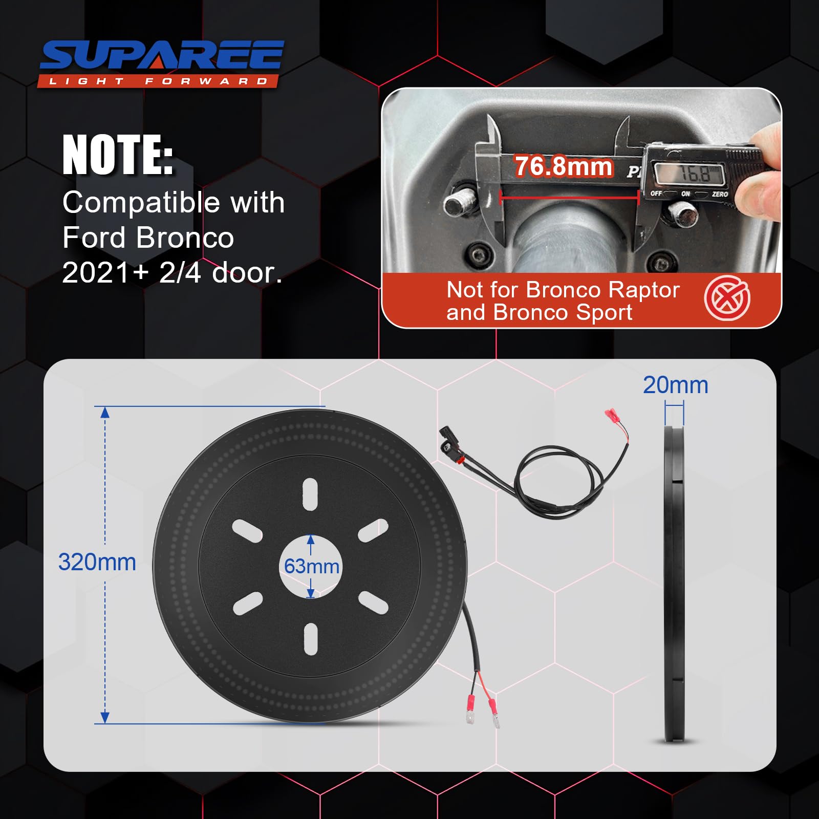 Suparee 400Pcs Led Third Brake Light For Fo-Rd Bronco 2021-2024, Spare Tire Brake Light With 3-Sided Bright Red, High-Mounted Pl