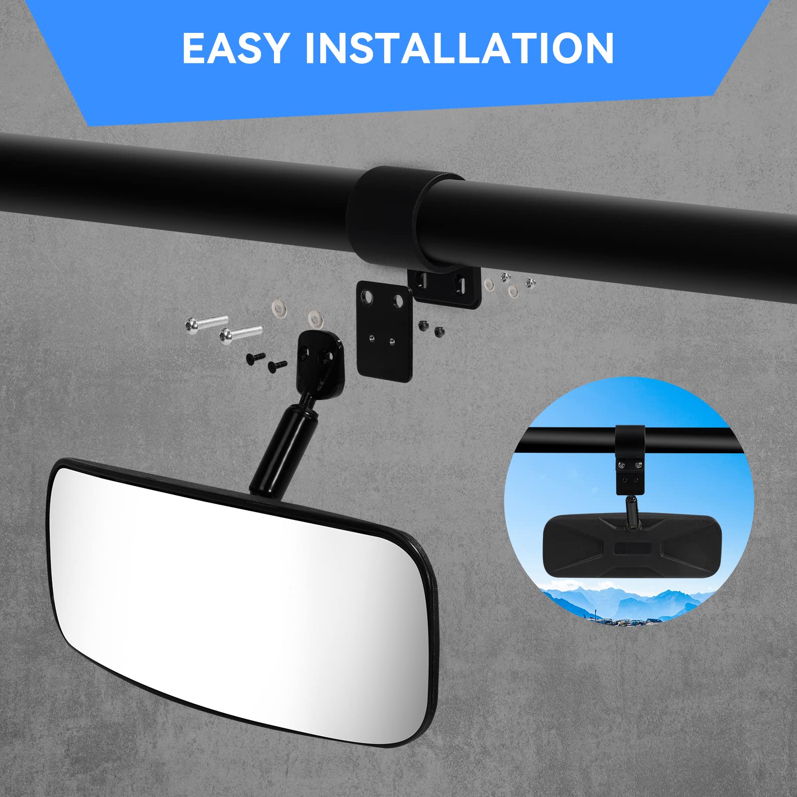 UTV Rear View Mirror, RZR Rearview Mirror for 1.75''-2'' Roll Bar Cage Compatible with Polaris RZR 1000 XP Turbo PRO R Kawasaki