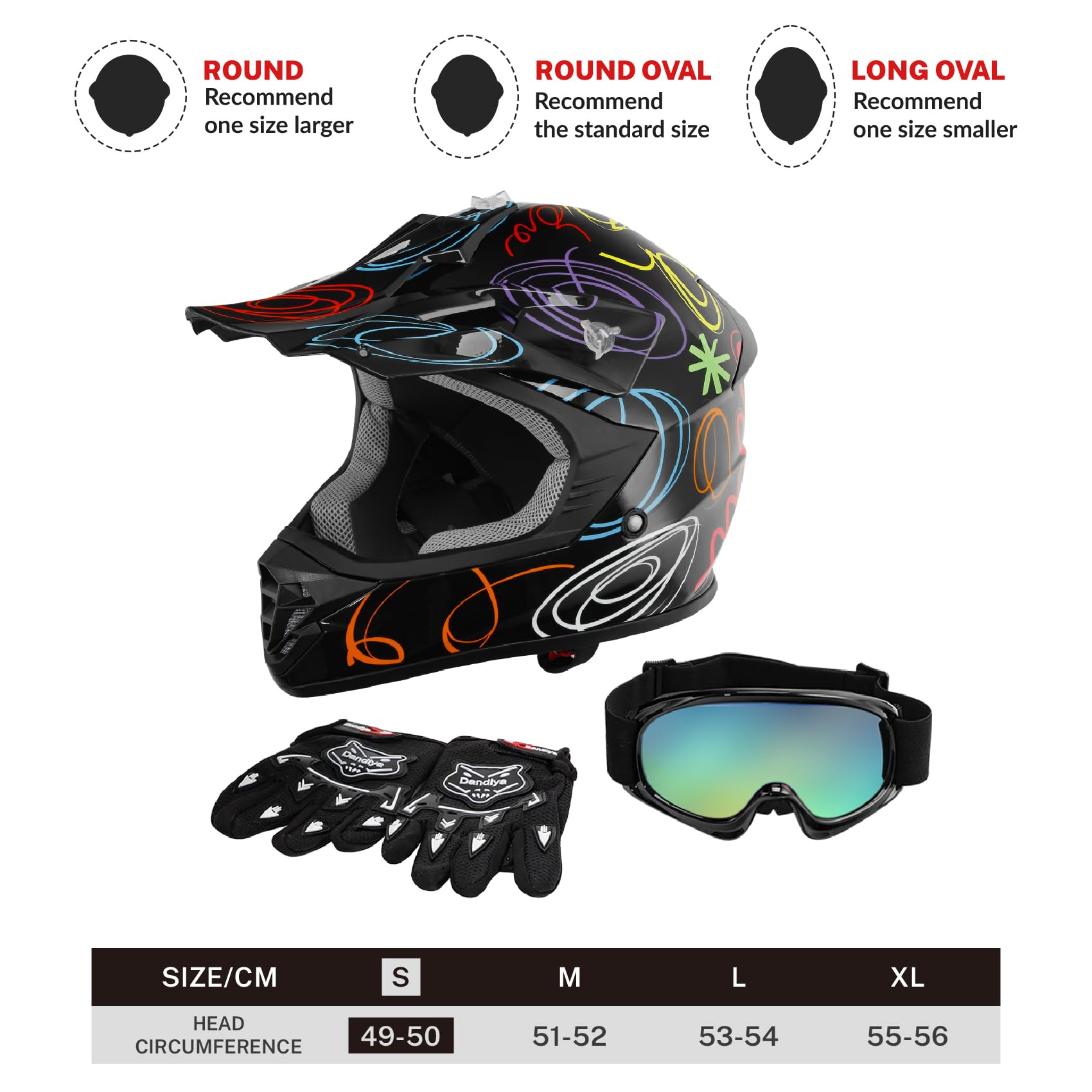 Tct-Motorparts Dot Youth Kids Motocross Atv Helmets Offroad Street Dirt Bike Go-Kart Bmx Mx Full Face Helmet Black W/Graffiti Sa