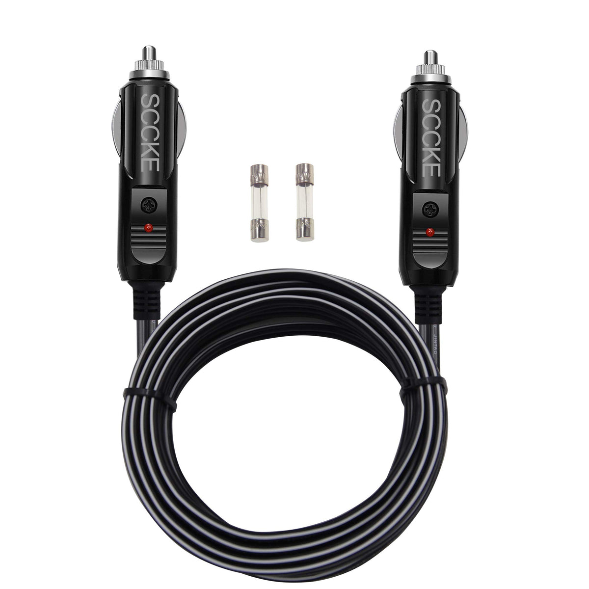 SCCKE Heavy-Duty 20A 14.8ft / 4.5m 14 AWG Male to Male Plug Cigarette Lighter Charger Cord with LED Indicator and 20A Fuse Prote