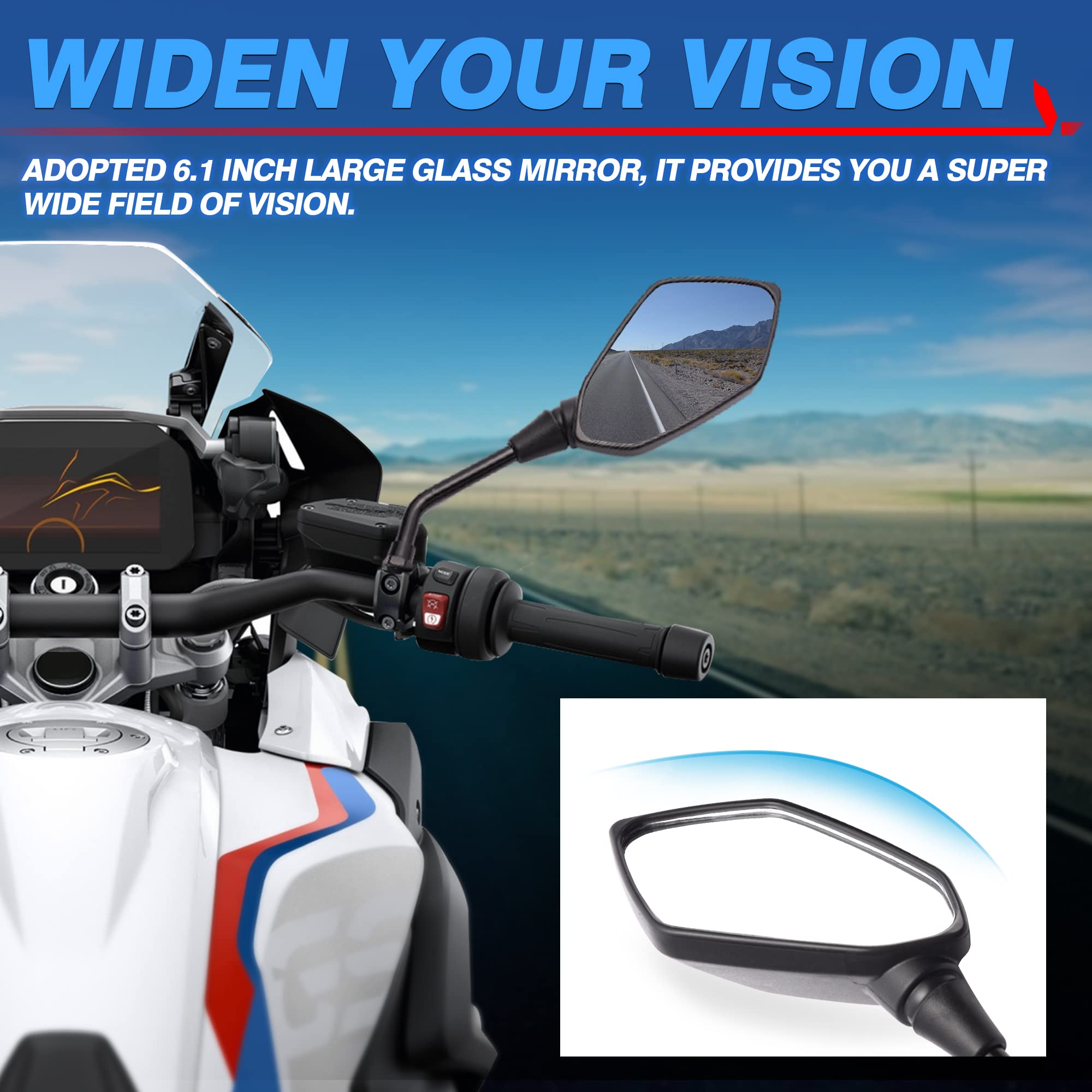 MICTUNING Mirror for Motorbike,Universal Side Mirror with 10mm Bolt 7/8 inches Handlebar Clamp Mirror,High Definition,Blast-resistant Handlebar Wing Foldable Mirrors, End Side Mirror (2 Pack)