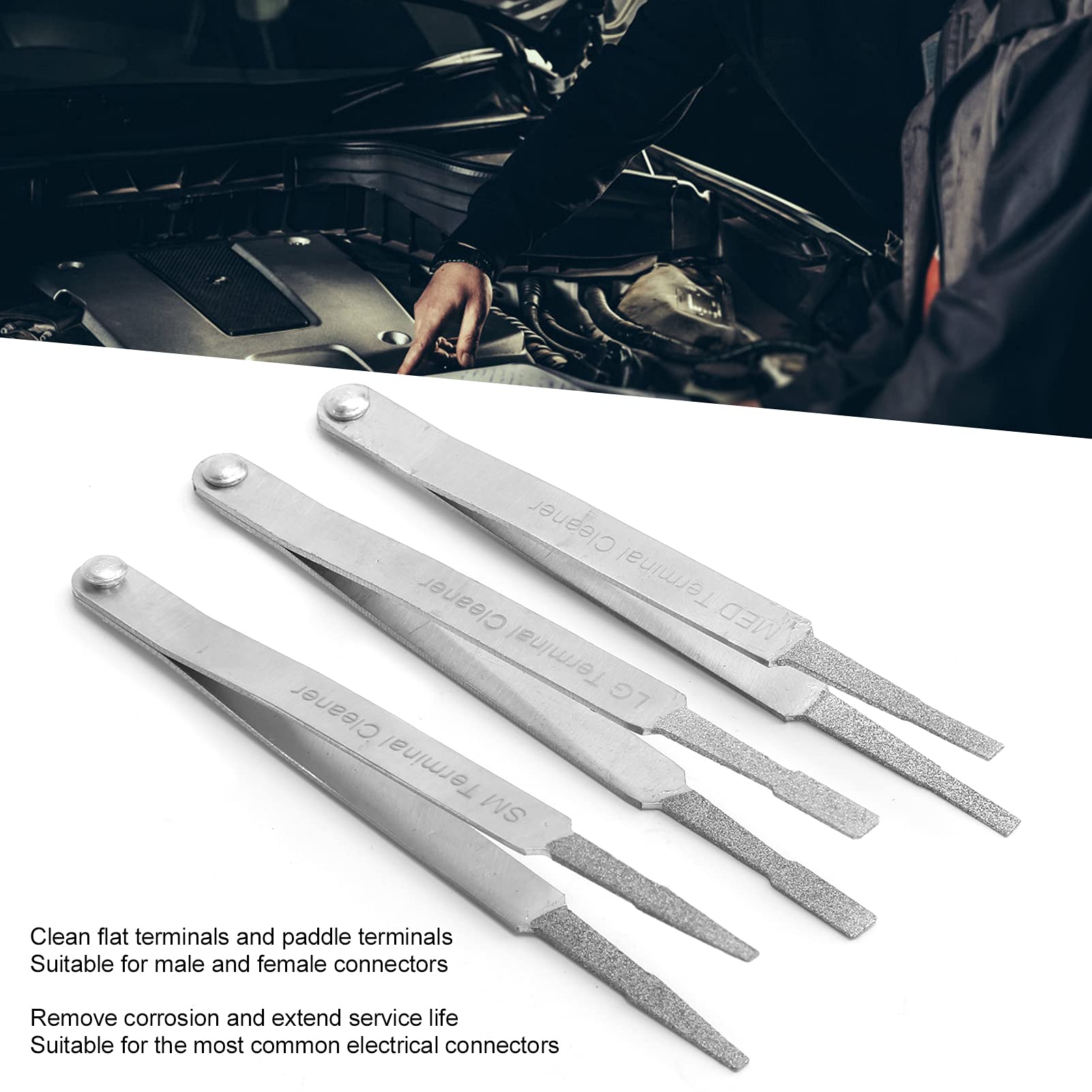 Camrusic 3Pcs Diamond Grip Terminal Cleaner Set, Electrical Terminal Cleaner For Small Electrical Spade Pin Connector