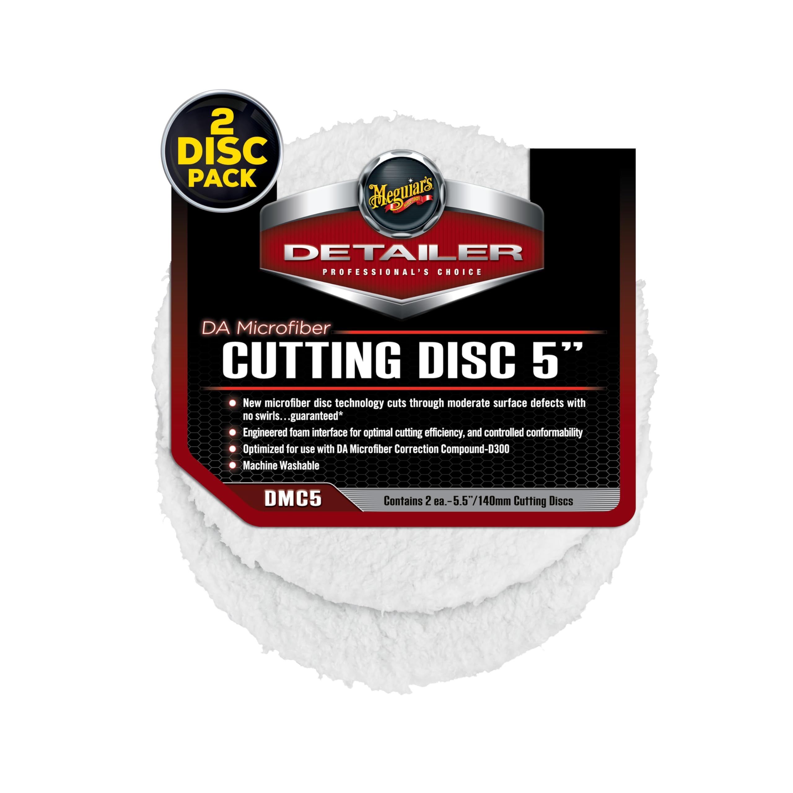 Meguiar'S Dmc5 Da 5'' Microfiber Cutting Discs - Paint Correction With Professional Results - Remove Scratches, Swirl Marks, And